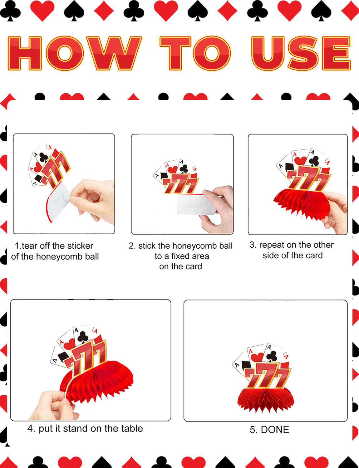 Adeyoo 12Pcs Casino Theme Party Decorations,Casino Centerpieces for Tables 3D Red Black Honeycomb Centerpieces Topper Poker Party Decorations for Birthday Game Night Casino Poker Party Supplies