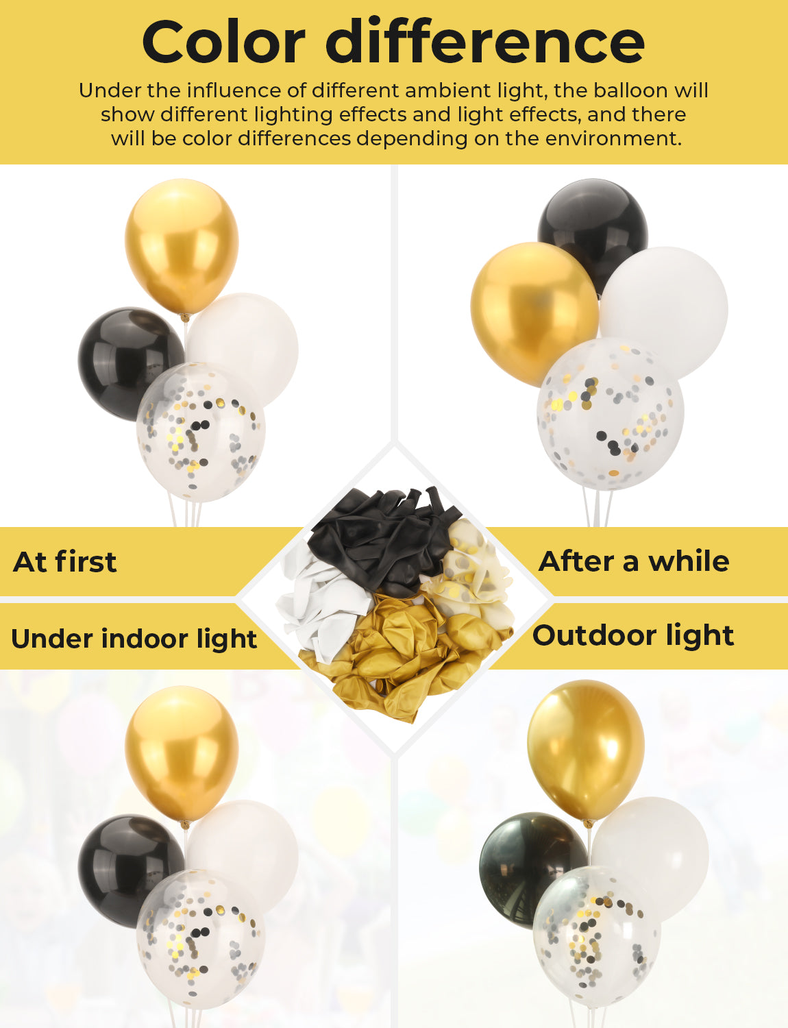 Adeyoo Black and Gold Balloons - 12 Inch Congratulations Balloons with Black Gold White Latex Balloon Glitter Confetti Balloon for Congratulations Birthday Wedding Retirement Party Decorations