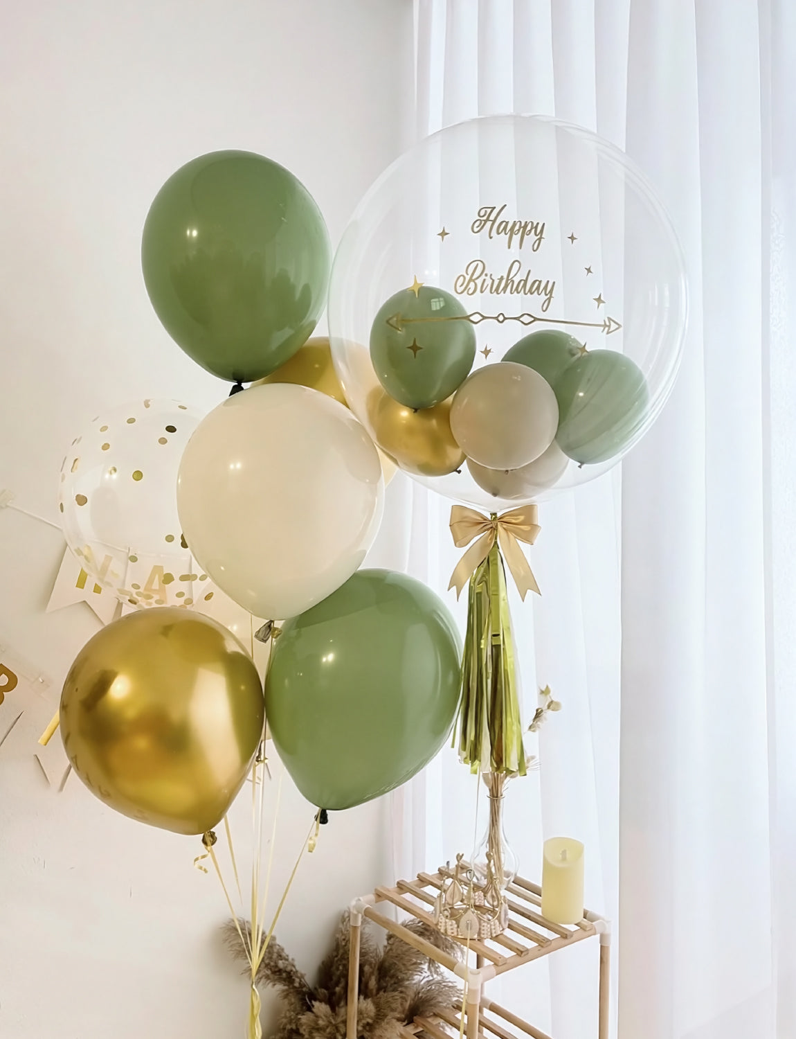 Adeyoo Sage Green and Gold Balloons - 12 Inch Sage Green Balloons, Gold and White Balloon with Latex Confetti Balloon for Birthday Wedding Jungle Baby Shower Safari Forest Party Decorations