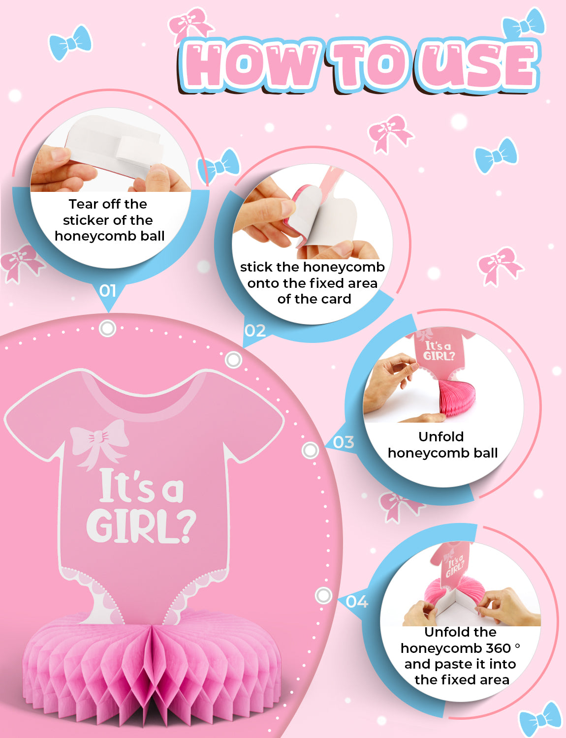 Adeyoo 12 Pcs Baby Gender Reveal Honeycomb Centerpieces,Boy or Girl Centerpieces for Tables Decorations Blue and Pink Party Table Decor for Baby Shower Pregnancy Announcements Newborn Party Supplies