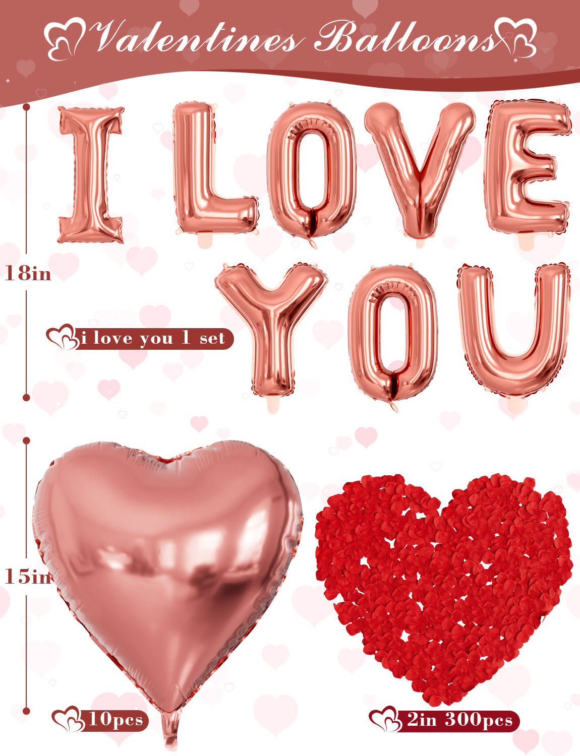 Adeyoo 106Pcs Valentines Balloons Decorations,I Love You Balloons and Heart Balloons Kit with Rose Petals,Pink Valentine's Balloons for Wedding Anniversary Romantic Decorations Special Night