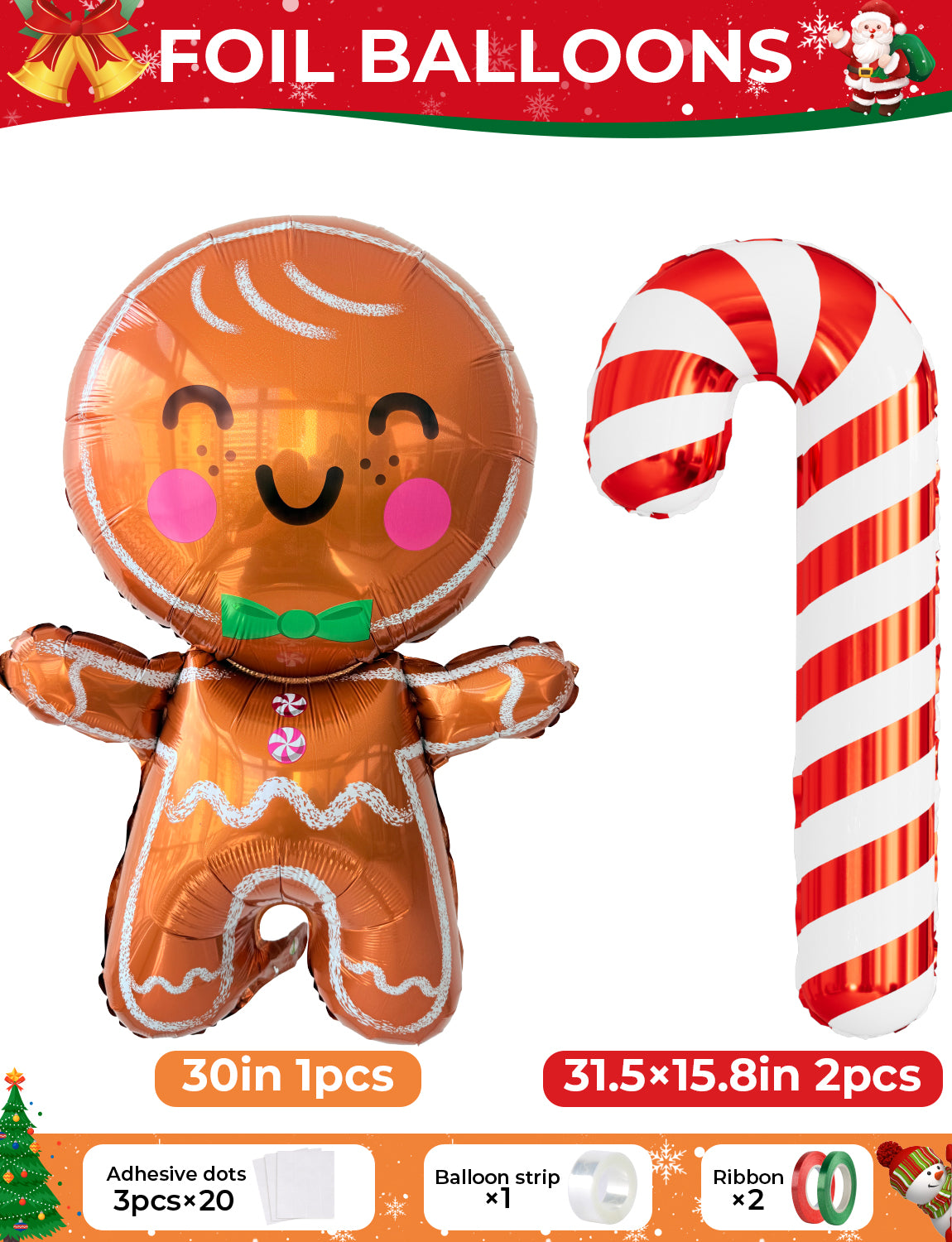 Adeyoo Christmas Balloon Arch Kit Garland - Xmas Balloons Arch with Gingerbread Man Candy Cane Foil Balloon, Red Green Gold Balloons for Xmas Party Supplies, Christmas Party Decorations