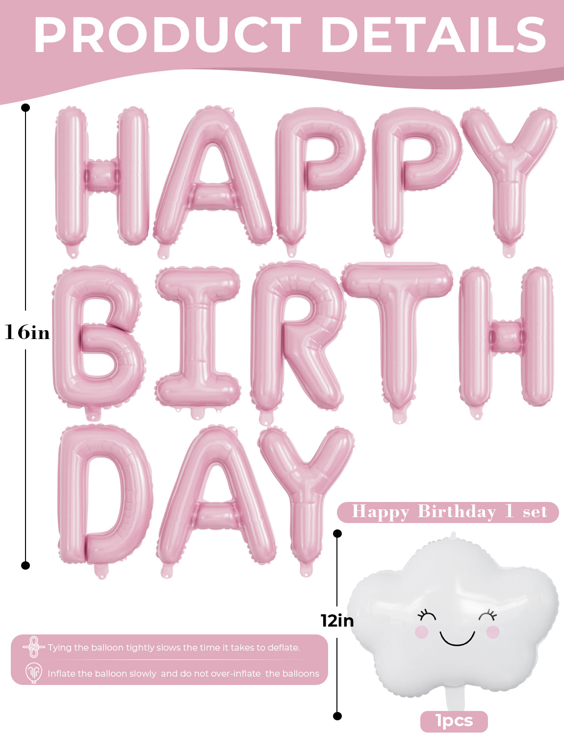 Pink Happy Birthday Decorations, 84Pcs Pink and White Balloons with Happy Birthday Balloon Banner,Cloud Balloons Foil Balloons Latex Balloons for Women Girls Birthday Princess Party Supplies