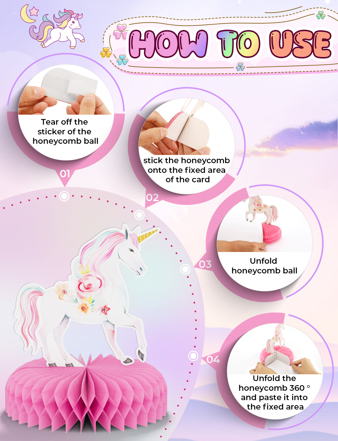 Adeyoo 9 PCS Unicorn Rainbow Honeycomb Centerpieces,Unicorn Centerpiece for Table Birthday Party Decorations Pastel Table Topper Centerpiece for Girls Princess Theme Birthday Baby Shower Party Decor