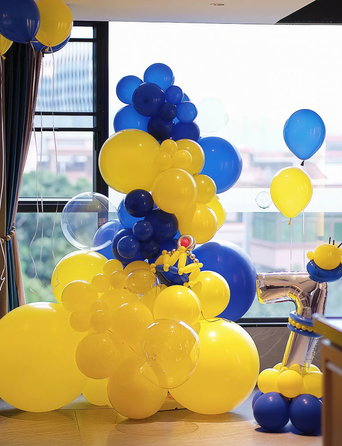Adeyoo Blue and Yellow Balloons - Navy Blue Balloons 12 Inch Yellow Latex Balloon Glitter Confetti Balloon for Birthday Baby Shower Graduation Wedding Party Decorations, Photo Backdrop, 50 PCS