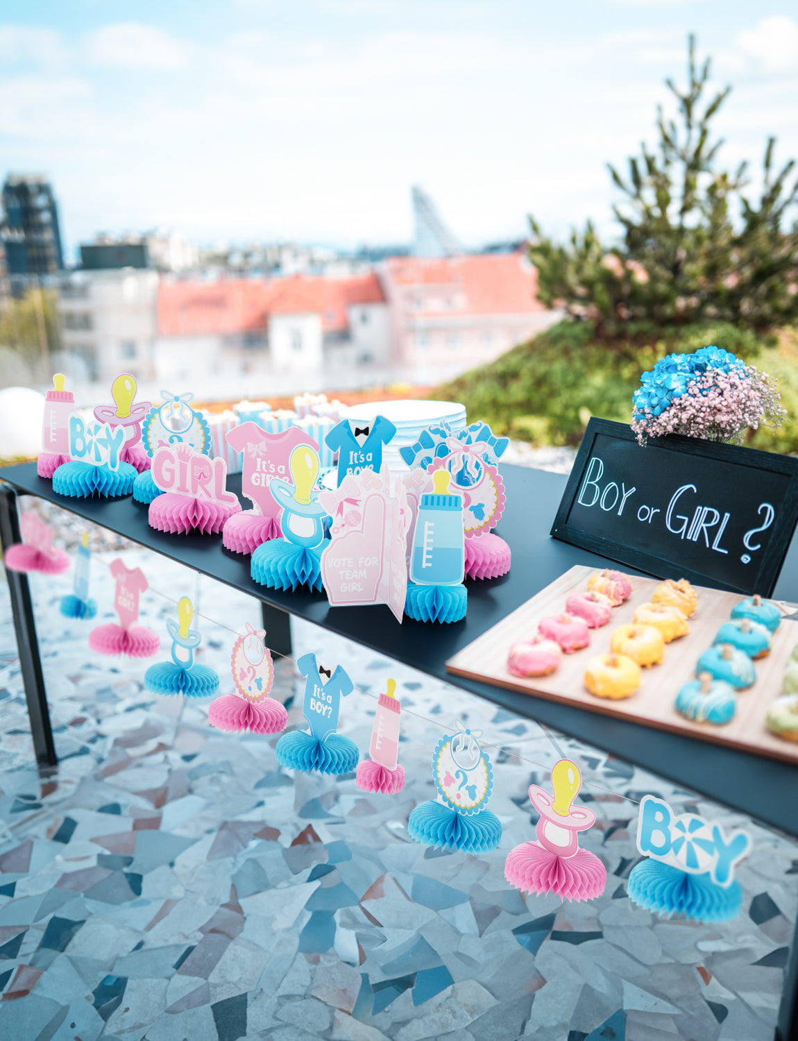 Adeyoo 12 Pcs Baby Gender Reveal Honeycomb Centerpieces,Boy or Girl Centerpieces for Tables Decorations Blue and Pink Party Table Decor for Baby Shower Pregnancy Announcements Newborn Party Supplies