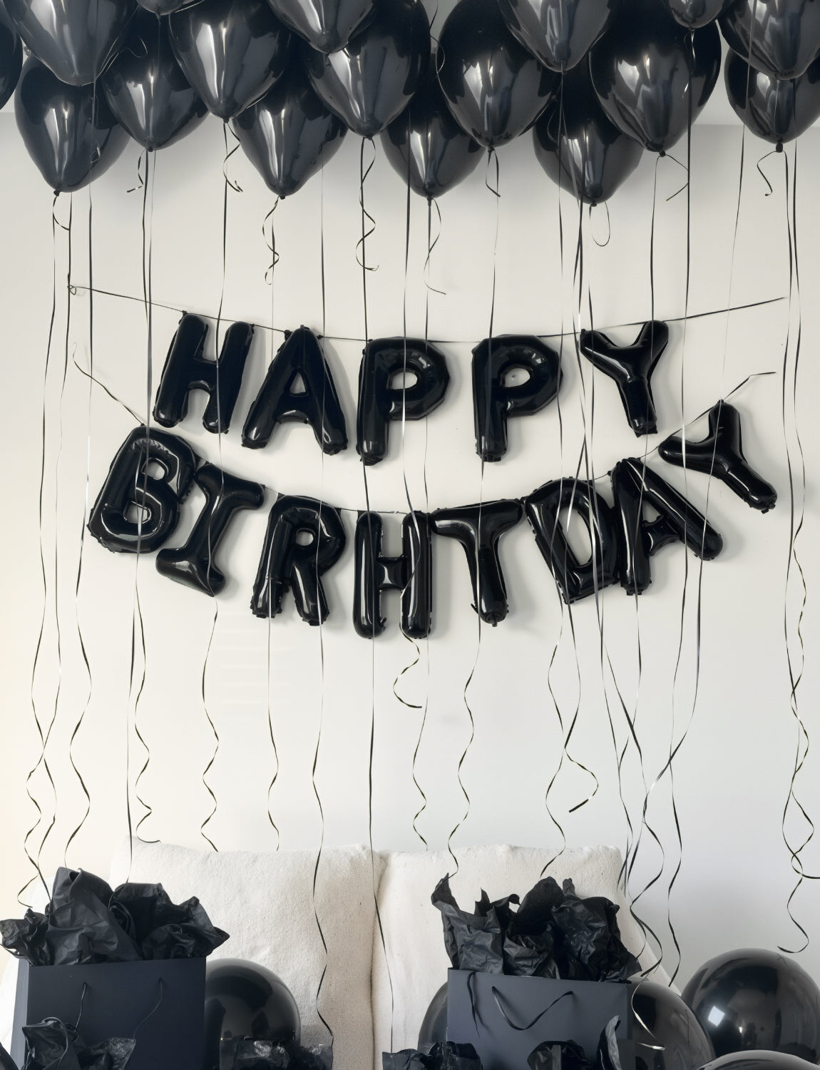 Adeyoo Black Happy Birthday Balloon Banner - 16 Inch Happy Birthday Foil Balloon Big Letter Balloons Self Inflating Hbd Sign Balloons for Boys Girls Women Men Birth Party Decorations