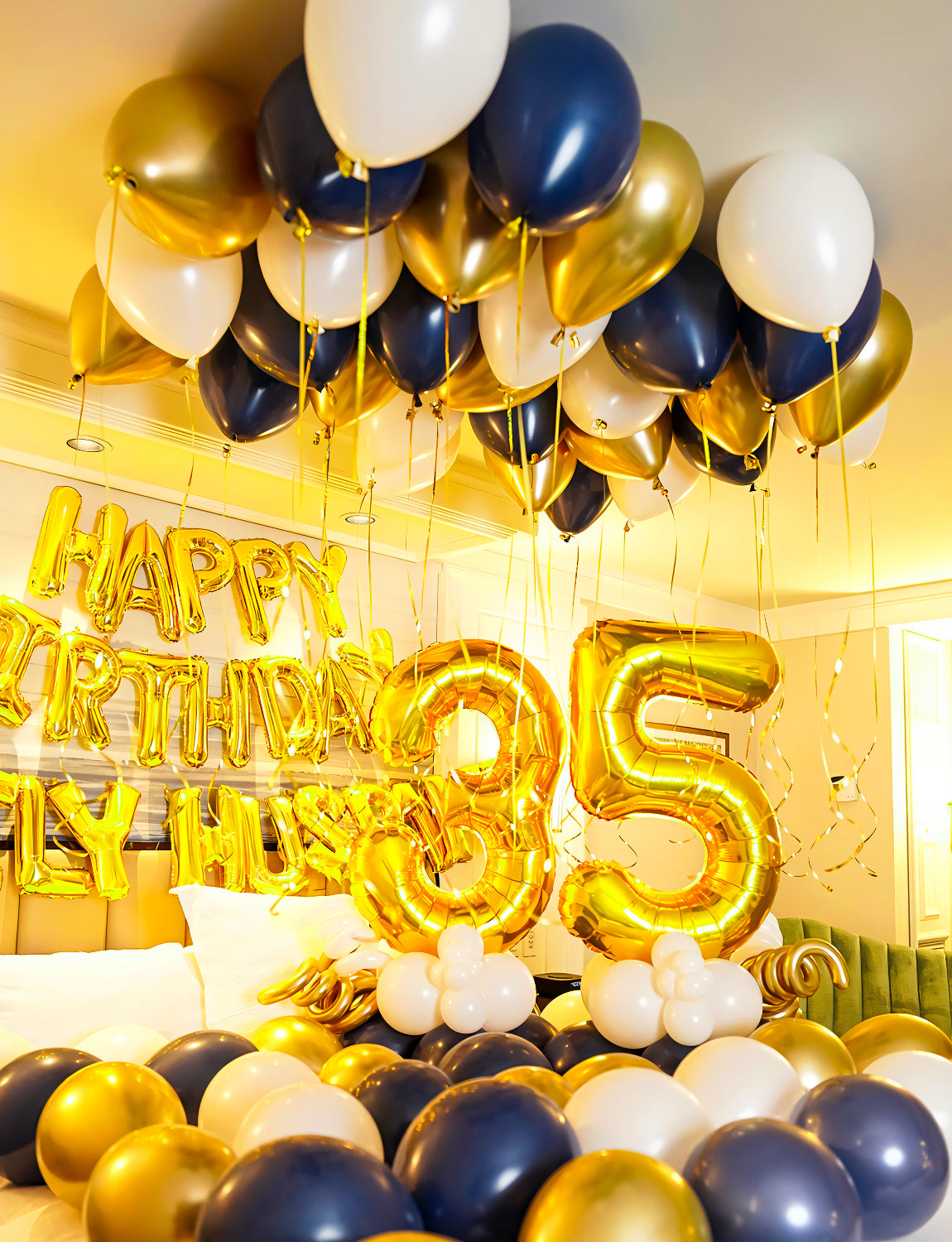 Adeyoo Navy Blue and Gold Balloons - 12 Inch Navy Blue Balloons Set, White Latex Balloon Glitter Metallic Gold Confetti Balloon for Birthday Baby Shower Wedding Graduation Party Decorations (50Pcs)