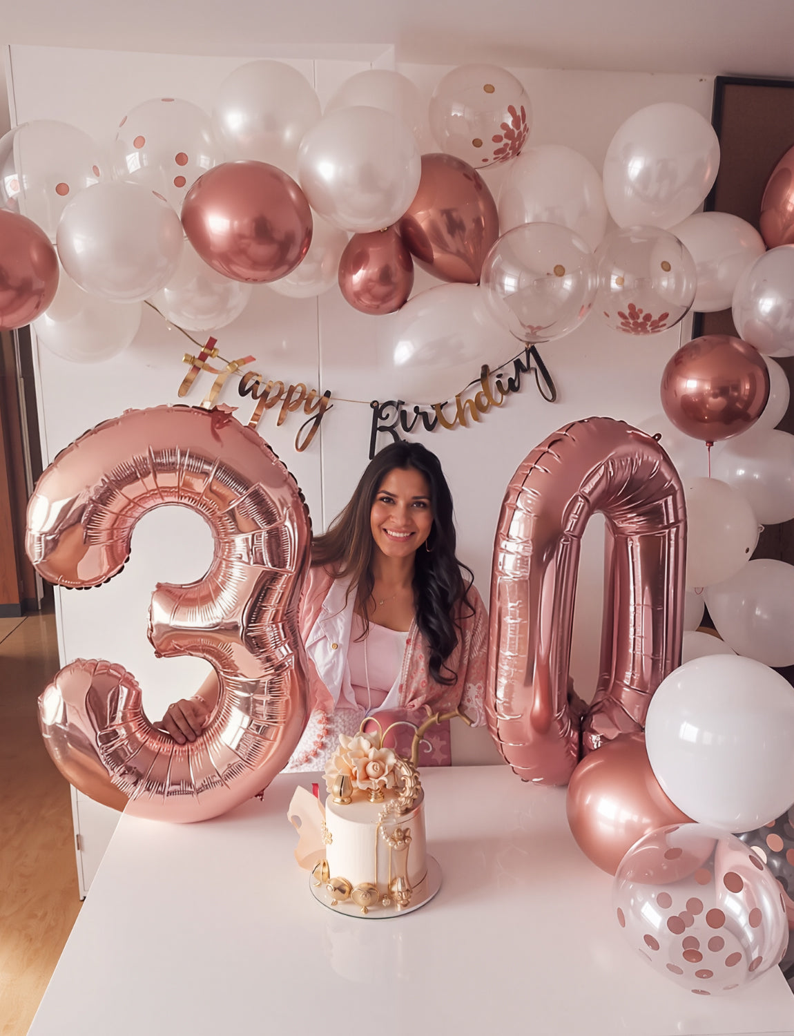 Adeyoo Rose Gold Balloon Arch Kit Garland - 127Pcs Rose Gold Balloons with White Latex Balloons, Glitter Confetti Balloon for Girl Women Birthday Baby Bridal Shower Wedding Retirement Party Decoration