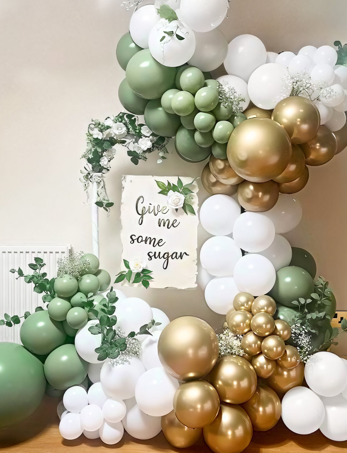 Adeyoo Sage Green and Gold Balloons - 12 Inch Sage Green Balloons, Gold and White Balloon with Latex Confetti Balloon for Birthday Wedding Jungle Baby Shower Safari Forest Party Decorations