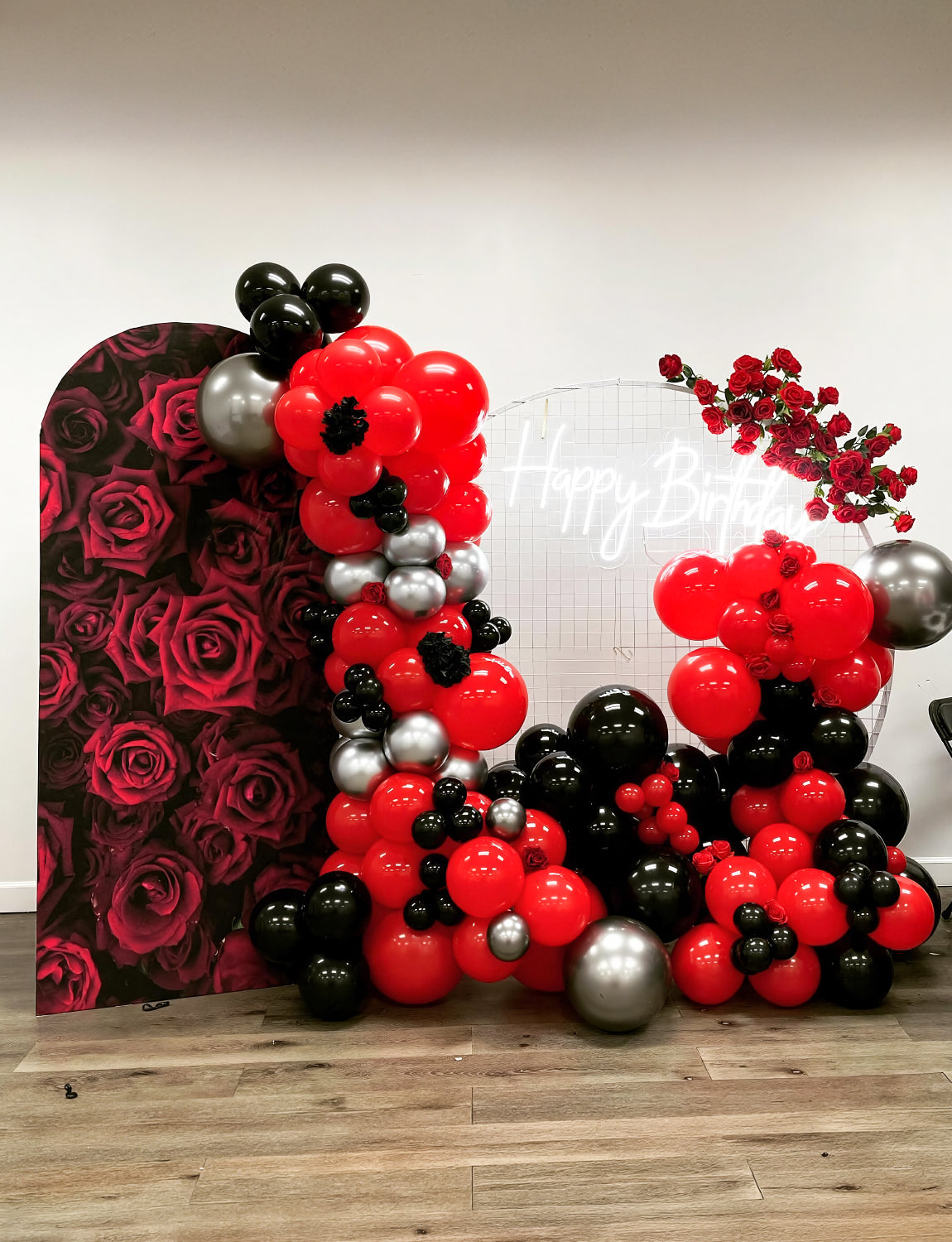 Adeyoo Red and Black Balloon Arch Kit Garland - Red Black Silver Balloons Arch Kit with Explosion Star Balloons, Confetti Latex Balloon for Birthday Poker Card Anniversary Graduation Party Decorations