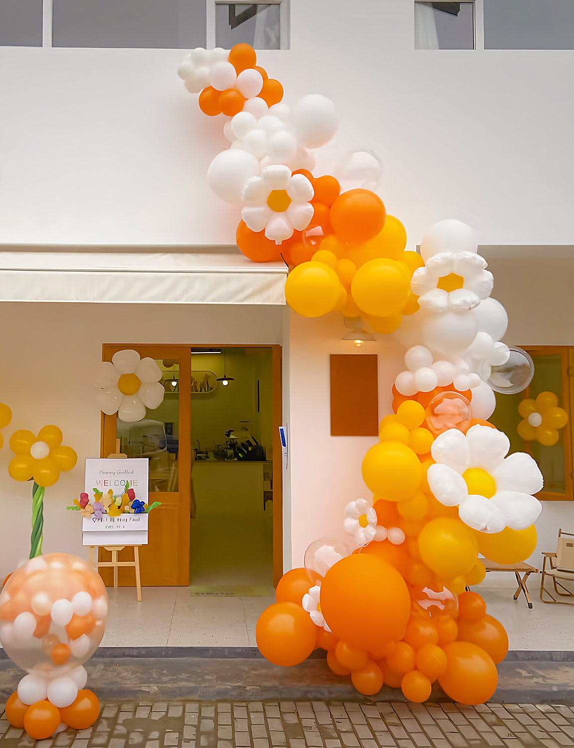 Adeyoo Boho Daisy Balloon Arch Garland Kit, 136Pcs Groovy Balloons Set with Pink Yellow Orange Nude Balloons, Daisy Flower Foil Balloons for Two Groovy Birthday Baby Shower Wedding Party Decorations