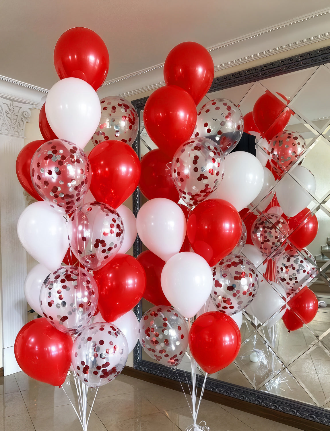 Adeyoo Red and White Balloons - 12 Inch Red White Confetti Latex Balloons Thickened Party Balloon for Wedding Birthday Christmas Anniversary Engagement Baby Shower Valentine's Day Party Decorations