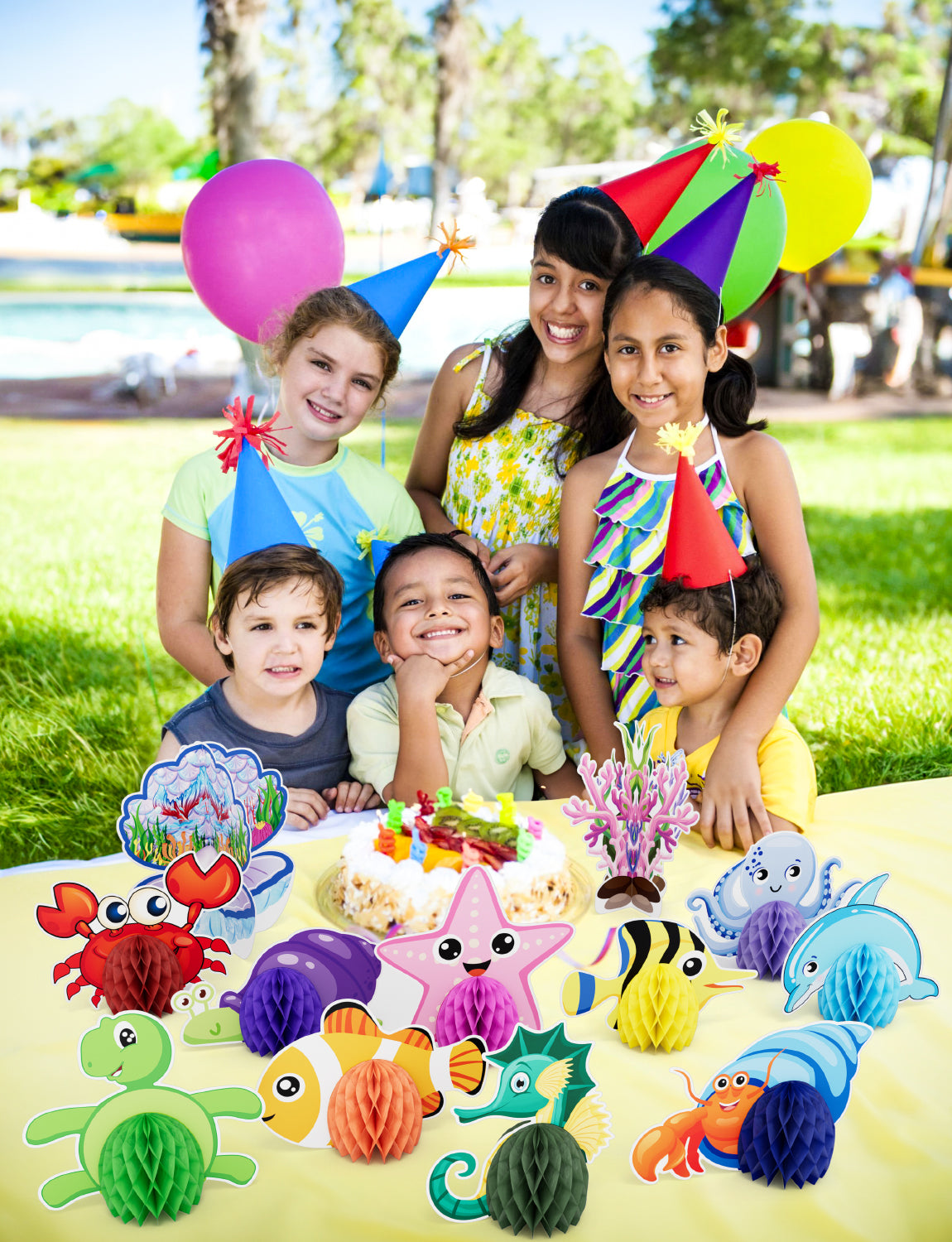 12Pcs Under The Sea Honeycomb Centerpieces Fish Sea Animal Centerpieces for Table Ocean Themed Beach Table Decorations for Baby Shower Sea Creatures Theme Birthday Party Supplies