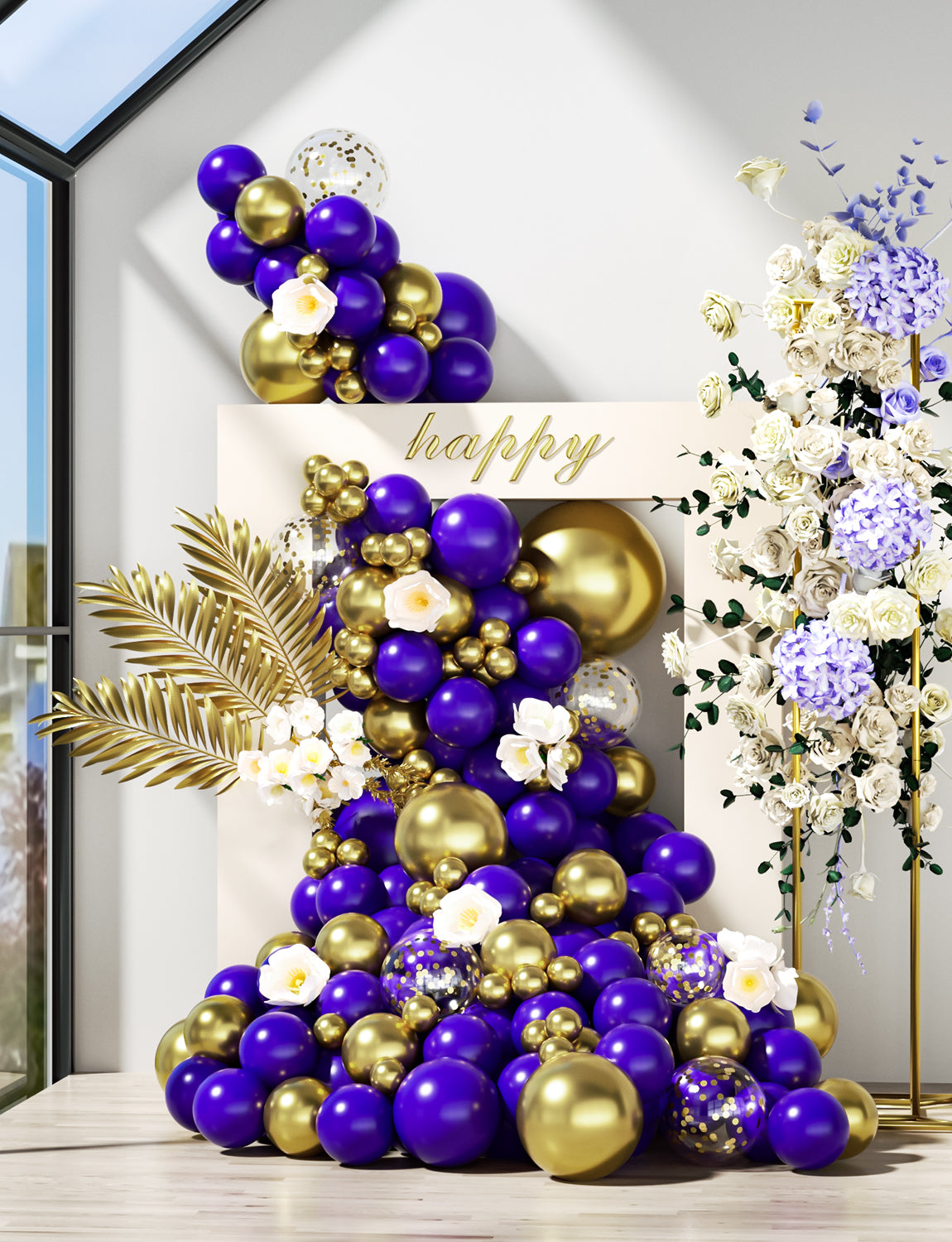 Adeyoo Purple and Gold Balloons, 12 Inch 50 Pcs Dark Purple Balloons Gold Metallic Balloon Glitter Confetti Balloon for Birthday Wedding Graduation Engagement Hen Party Decorations