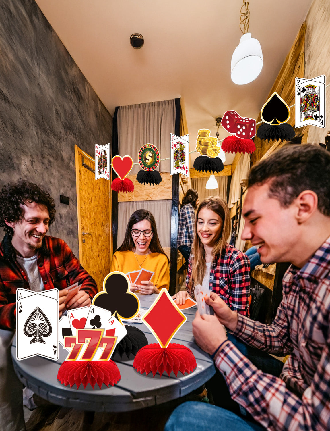 Adeyoo 12Pcs Casino Theme Party Decorations,Casino Centerpieces for Tables 3D Red Black Honeycomb Centerpieces Topper Poker Party Decorations for Birthday Game Night Casino Poker Party Supplies