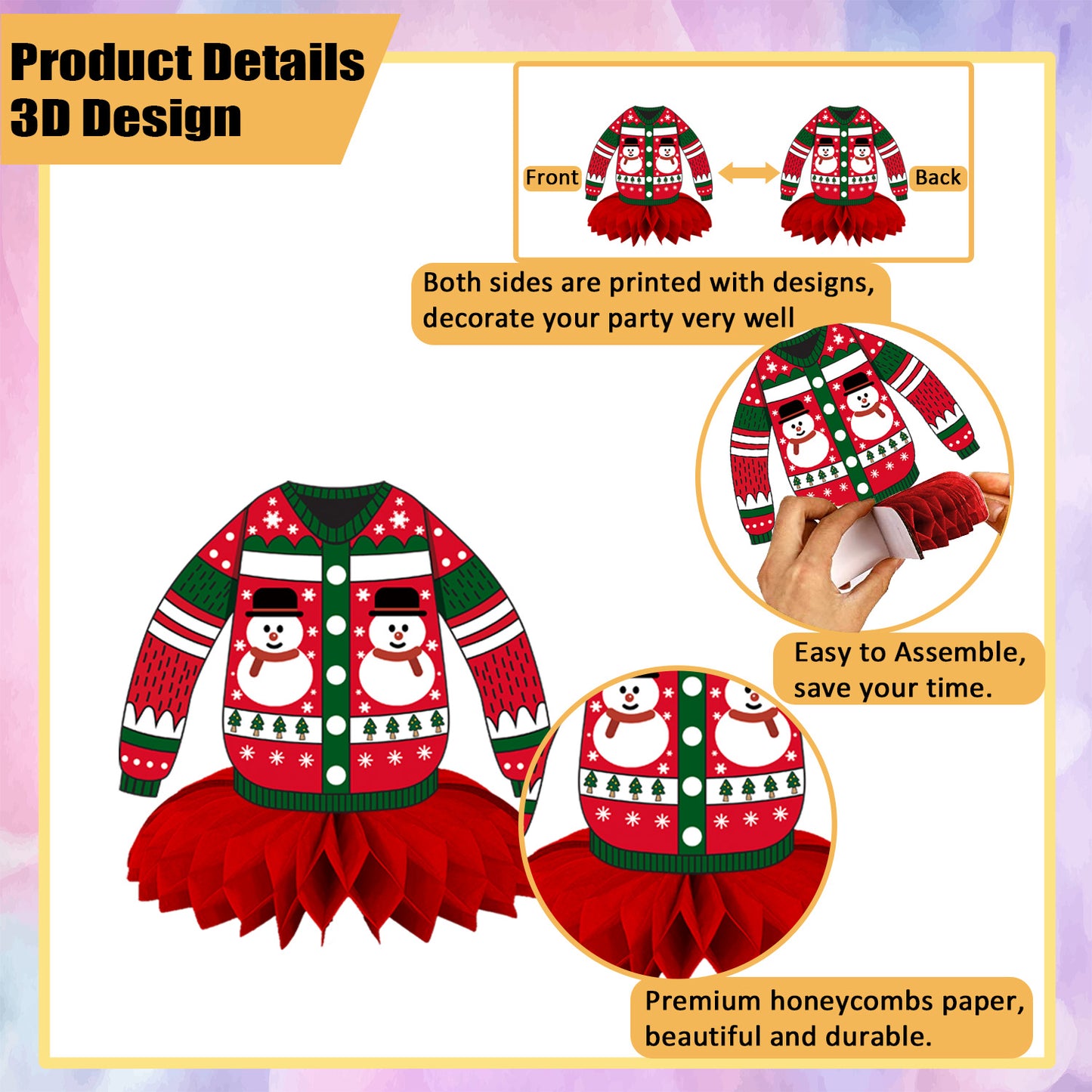 Ugly Sweater Christmas Honeycomb Centerpiece,9Pcs Christmas Table Centerpieces,Ugly Sweater Decorations 3D Xmas Table Topper Christmas Party Centerpieces for Xmas Holiday Party Supplies