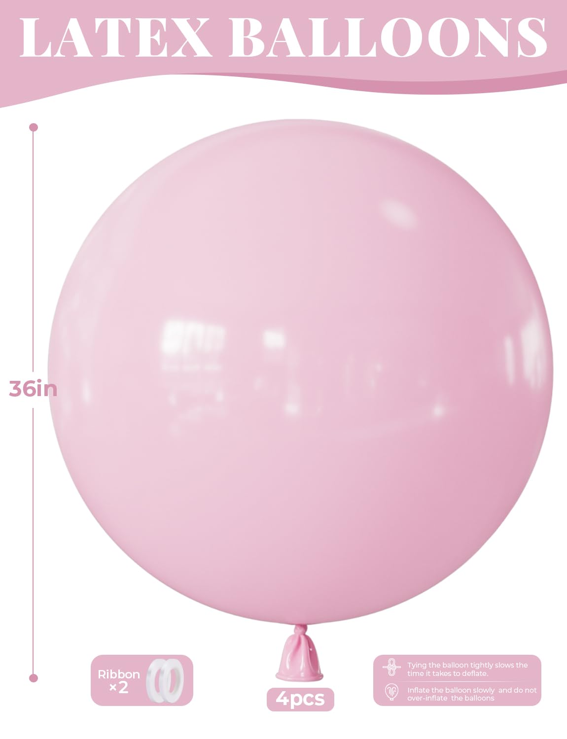 Adeyoo Big Pink Balloons - 36 Inch Pastel Pink Balloons Giant Jumbo Latex Balloon Extra Large Round Balloon for Baby Shower Gender Reveal Birthday Party Decorations, Photo Shoot