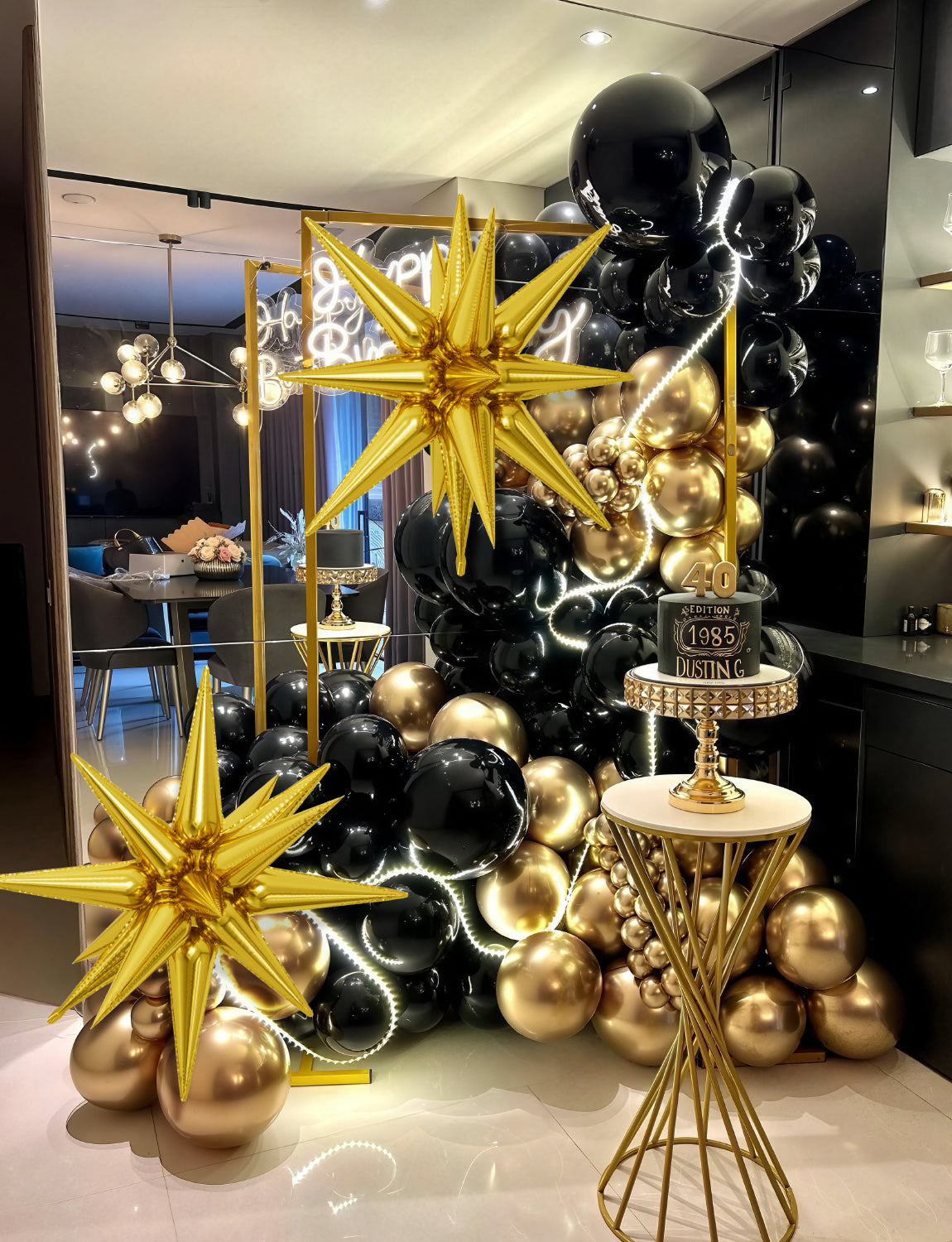 Adeyoo Black and Gold Balloon Arch Garland Kit - Black and Gold Balloons with Explosion Star Foil Balloon 18/10/5Inch Glitter Latex Balloons for Birthday Retirement Wedding Prom Party Decorations