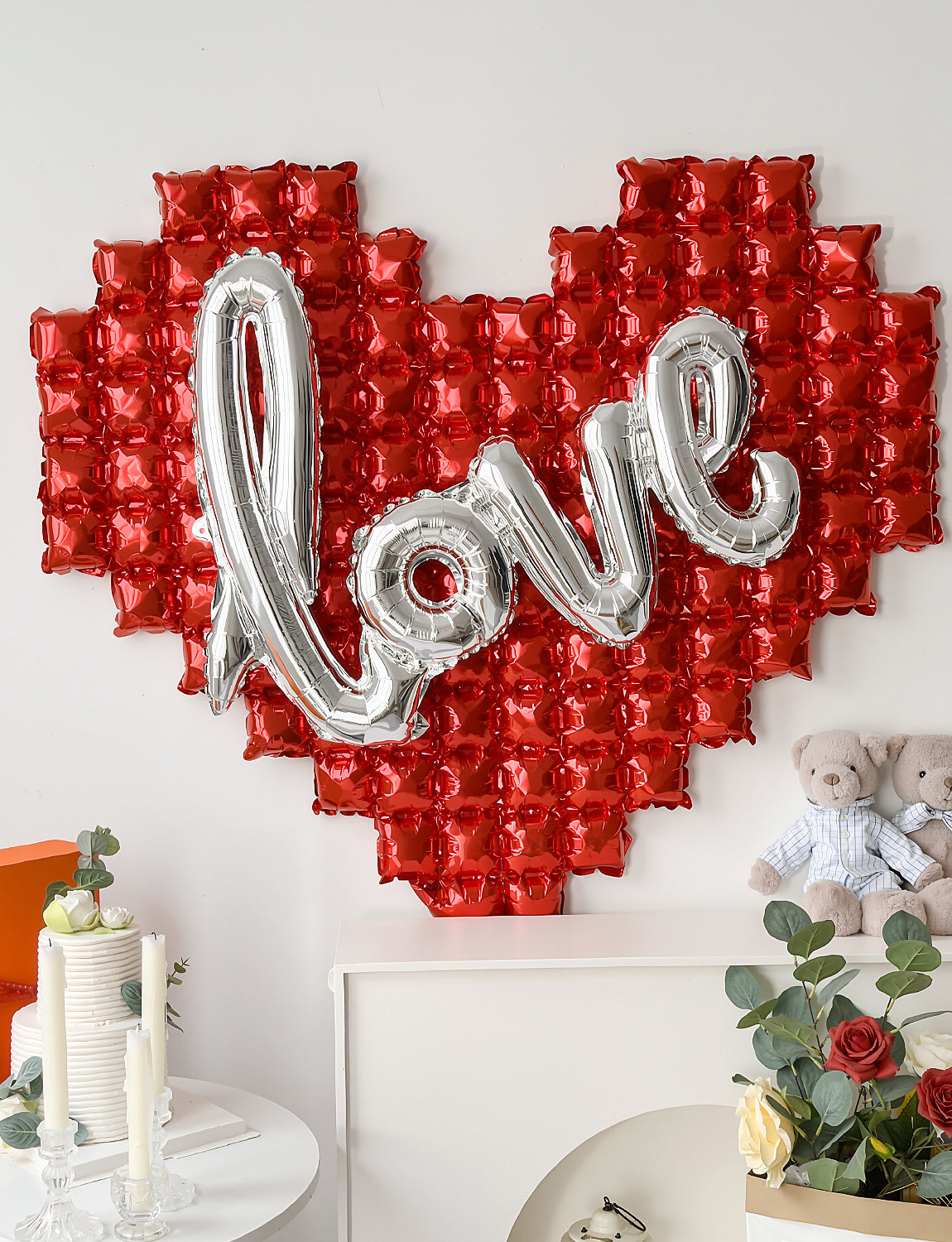 Love Balloons Decorations, 55 Inch Red Heart Balloons Silver Love Balloon Letters Large Foil Balloon for Bedroom Room Decor Wedding Anniversary Bridal Shower Engagement Party Supplies