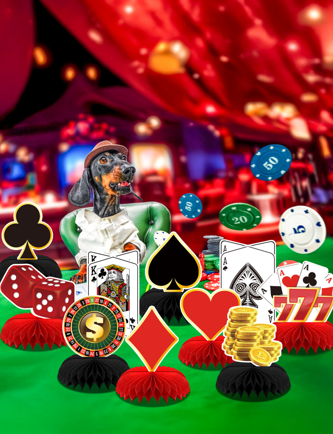 Adeyoo 12Pcs Casino Theme Party Decorations,Casino Centerpieces for Tables 3D Red Black Honeycomb Centerpieces Topper Poker Party Decorations for Birthday Game Night Casino Poker Party Supplies