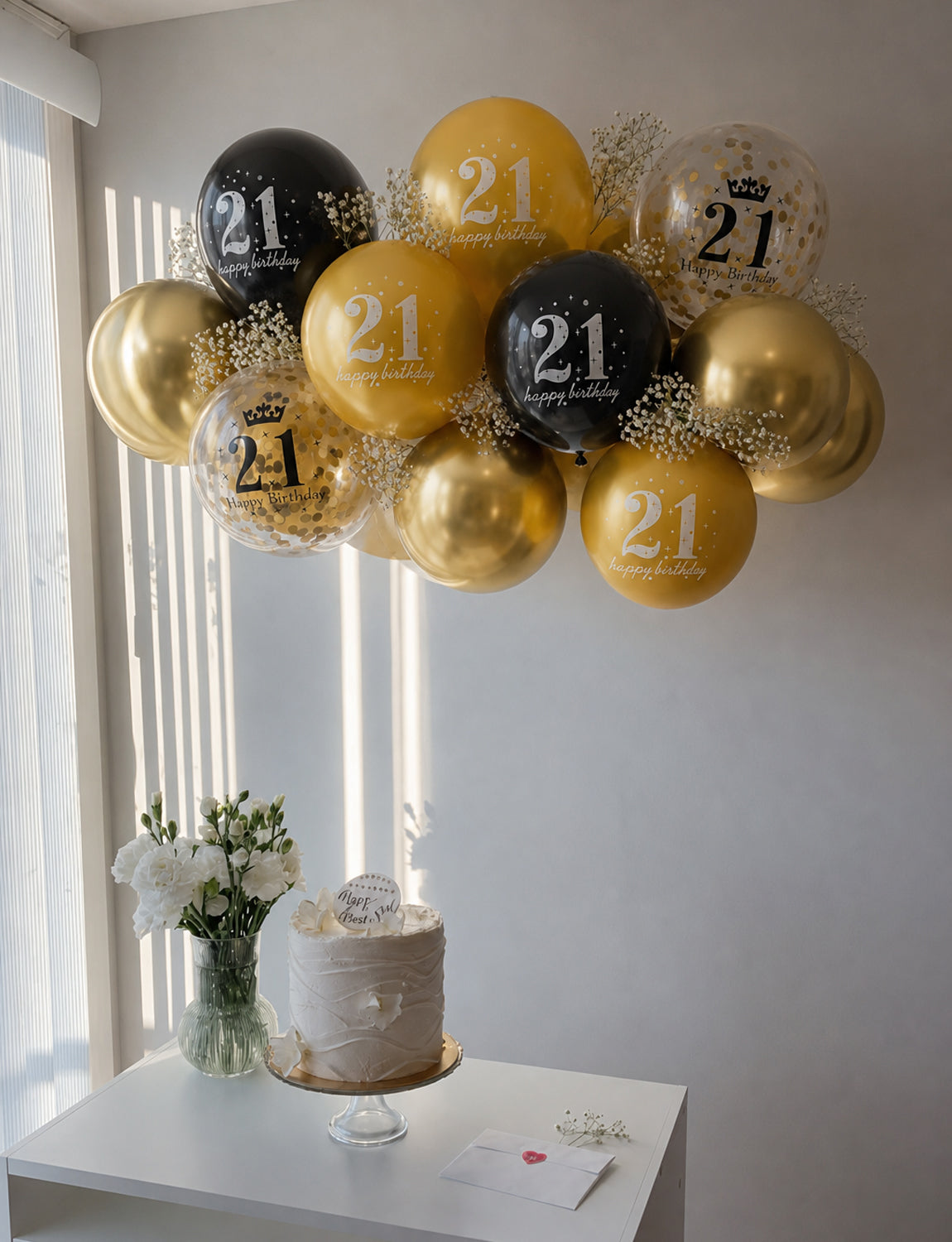 21st Birthday Balloons, 24 Pcs Black and Gold Balloons for Men Women 12Inch Black and Gold Balloons with Confetti balloons, Black and Gold 21st Birthday Decorations for Him & Her