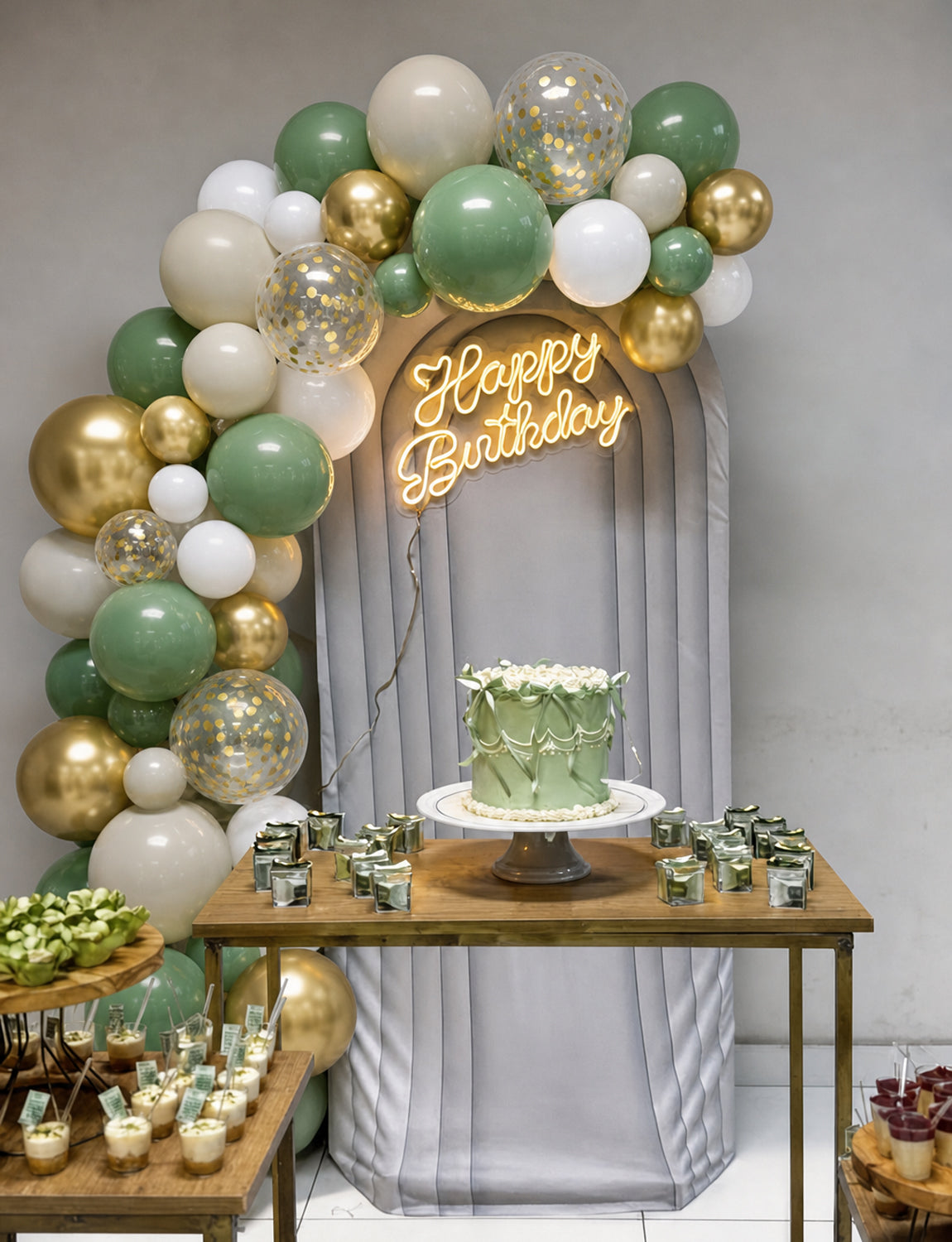 Sage Green and Gold Balloons, 12 Inch Sage Green White Gold Balloons 50 Pcs Sage Green and White Balloons, Cream Balloons, Gold Confetti Balloon for Birthday Jungle Theme Baby Shower Party Decor