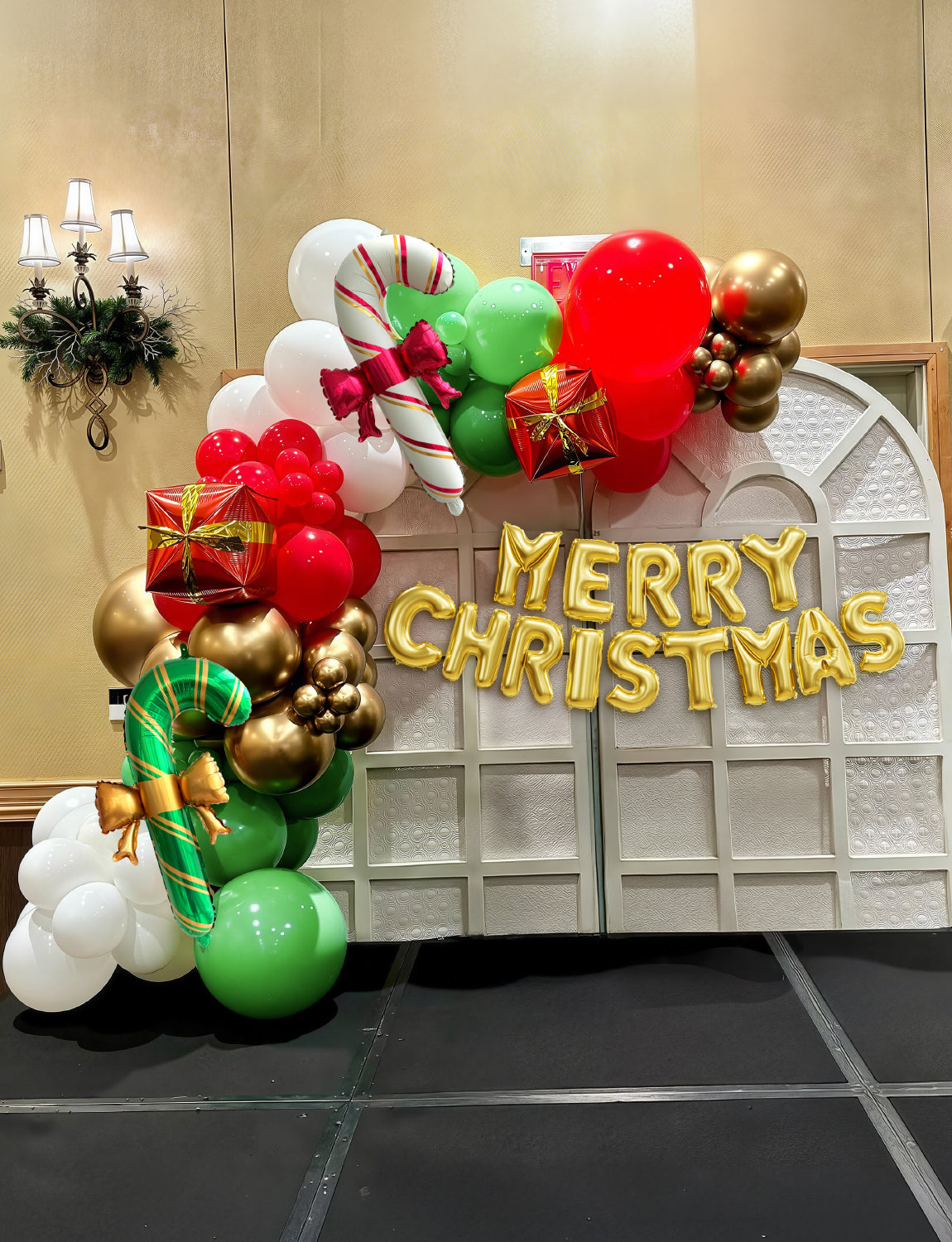 Adeyoo Candy Cane Balloons Arch - Christmas Balloons Arch Kit Garland, Christmas Party Decorations with MERRY CHRISTMAS Foil Balloon, Red Green White Xmas Balloons for Xmas Party Supplies