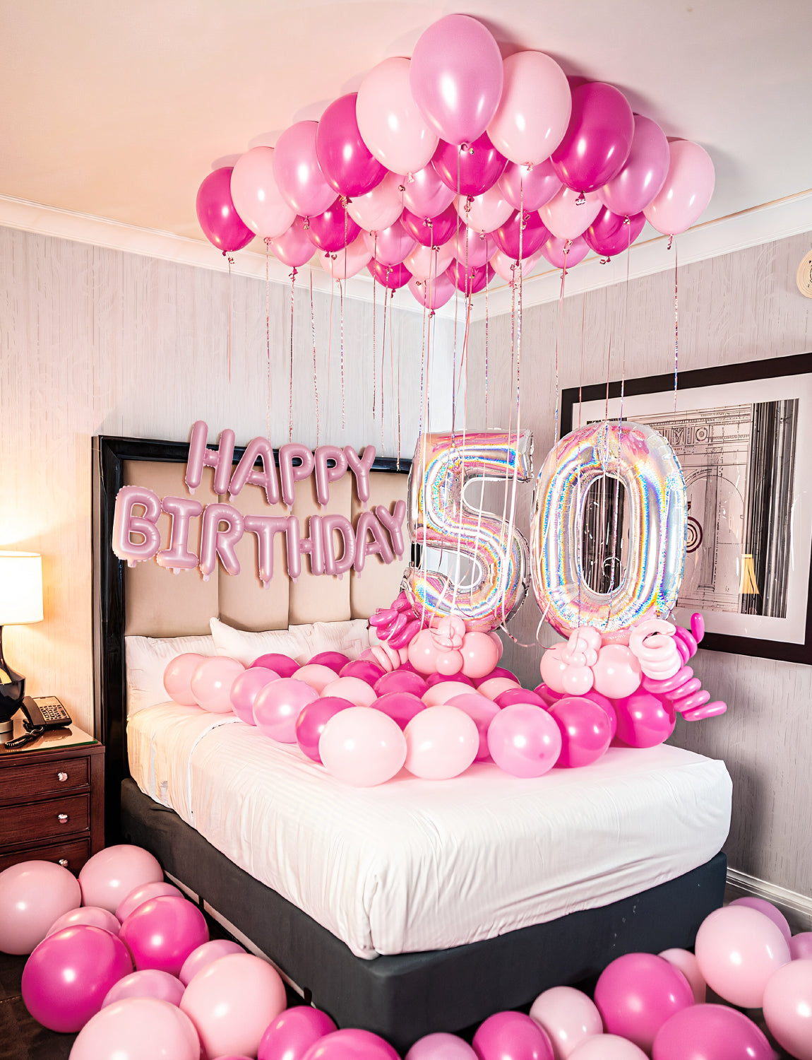 Pink Happy Birthday Decorations, 84Pcs Pink and White Balloons with Happy Birthday Balloon Banner,Cloud Balloons Foil Balloons Latex Balloons for Women Girls Birthday Princess Party Supplies