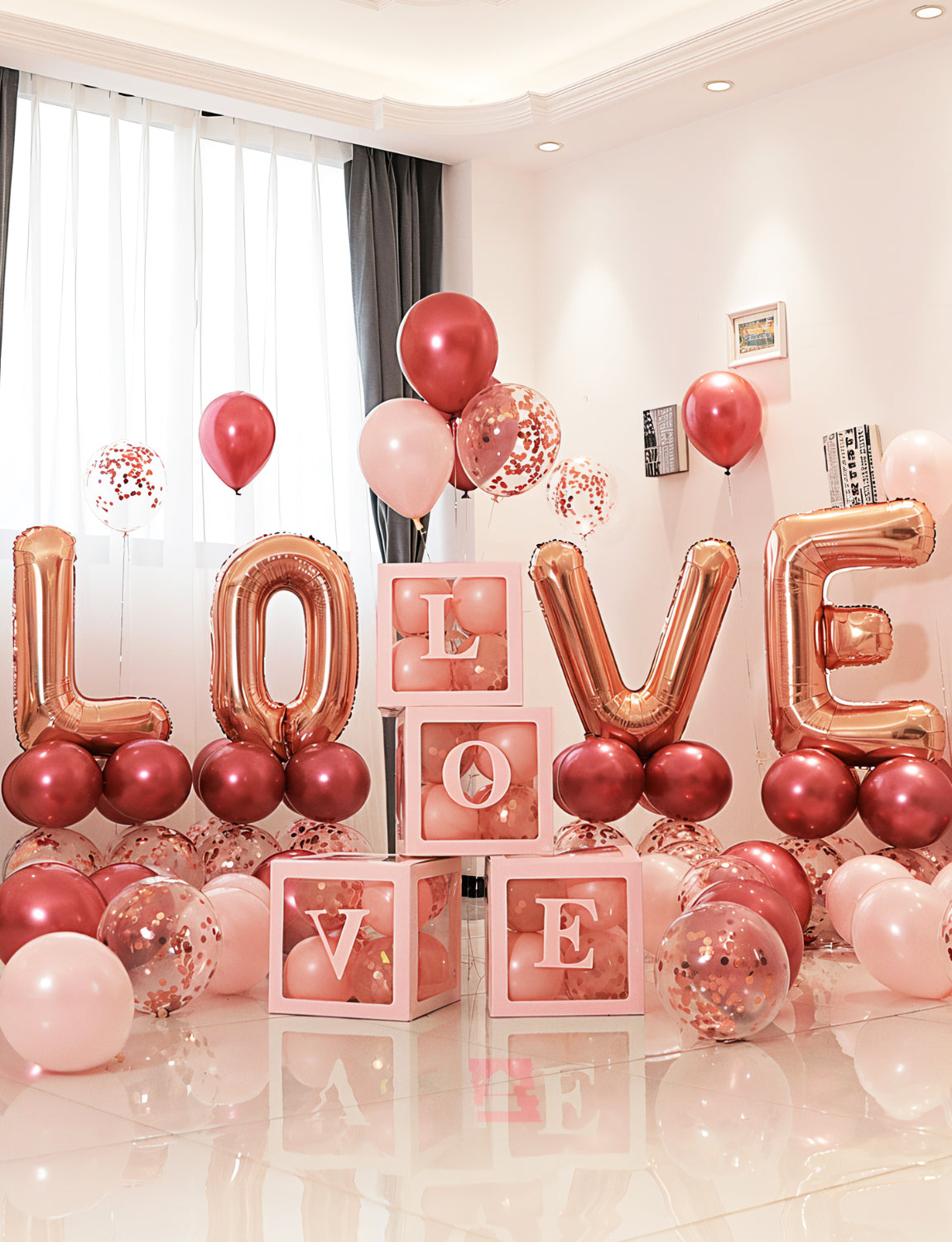 Adeyoo 106Pcs Valentines Balloons Decorations,I Love You Balloons and Heart Balloons Kit with Rose Petals,Pink Valentine's Balloons for Wedding Anniversary Romantic Decorations Special Night