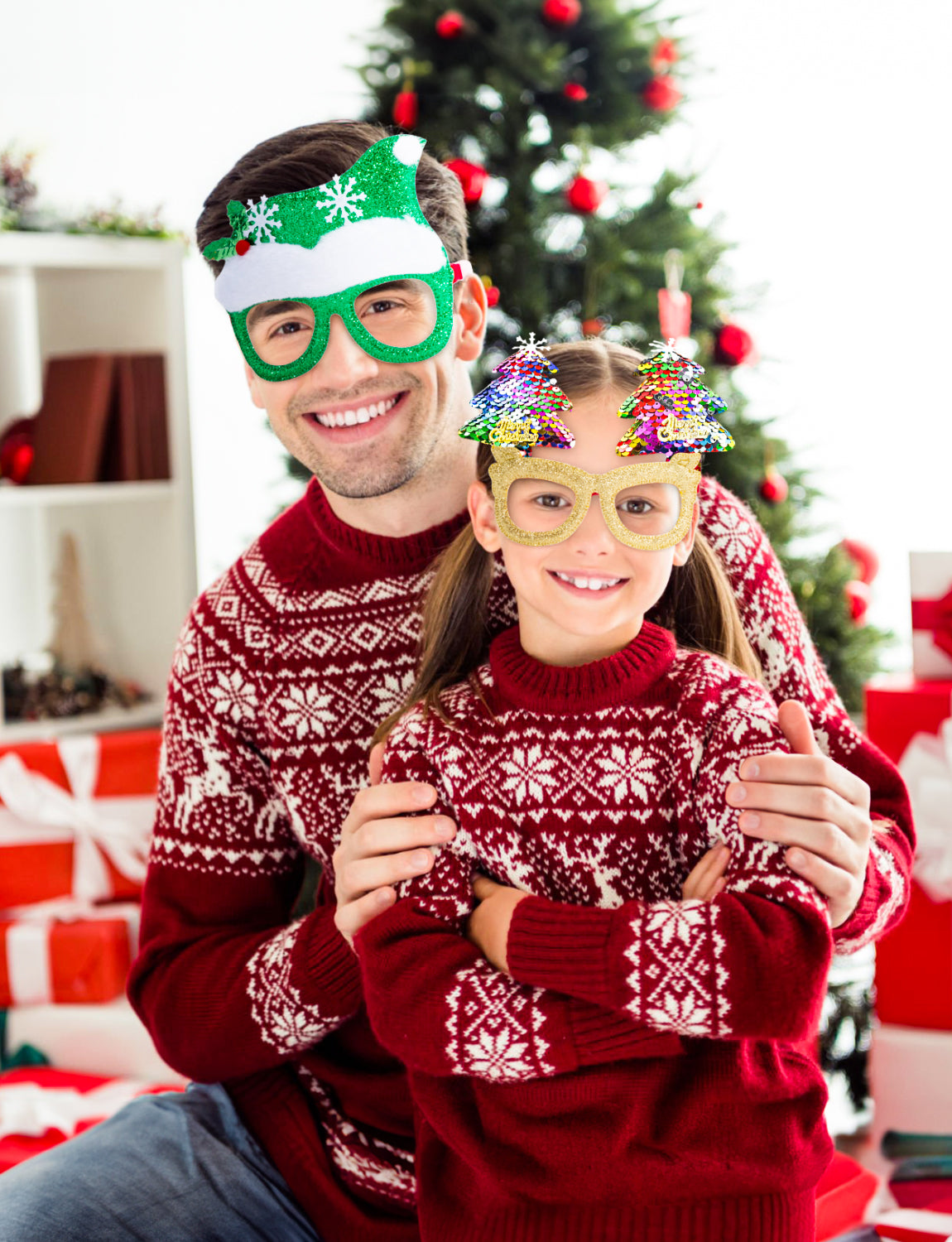 12Pcs Christmas Glasses,Glitter Holiday Glasses Frame Funny Xmas Glasses Novelty Costume Eyeglasses Christmas Decorations Accessories for Christmas Party Supplies Favors Photo Props
