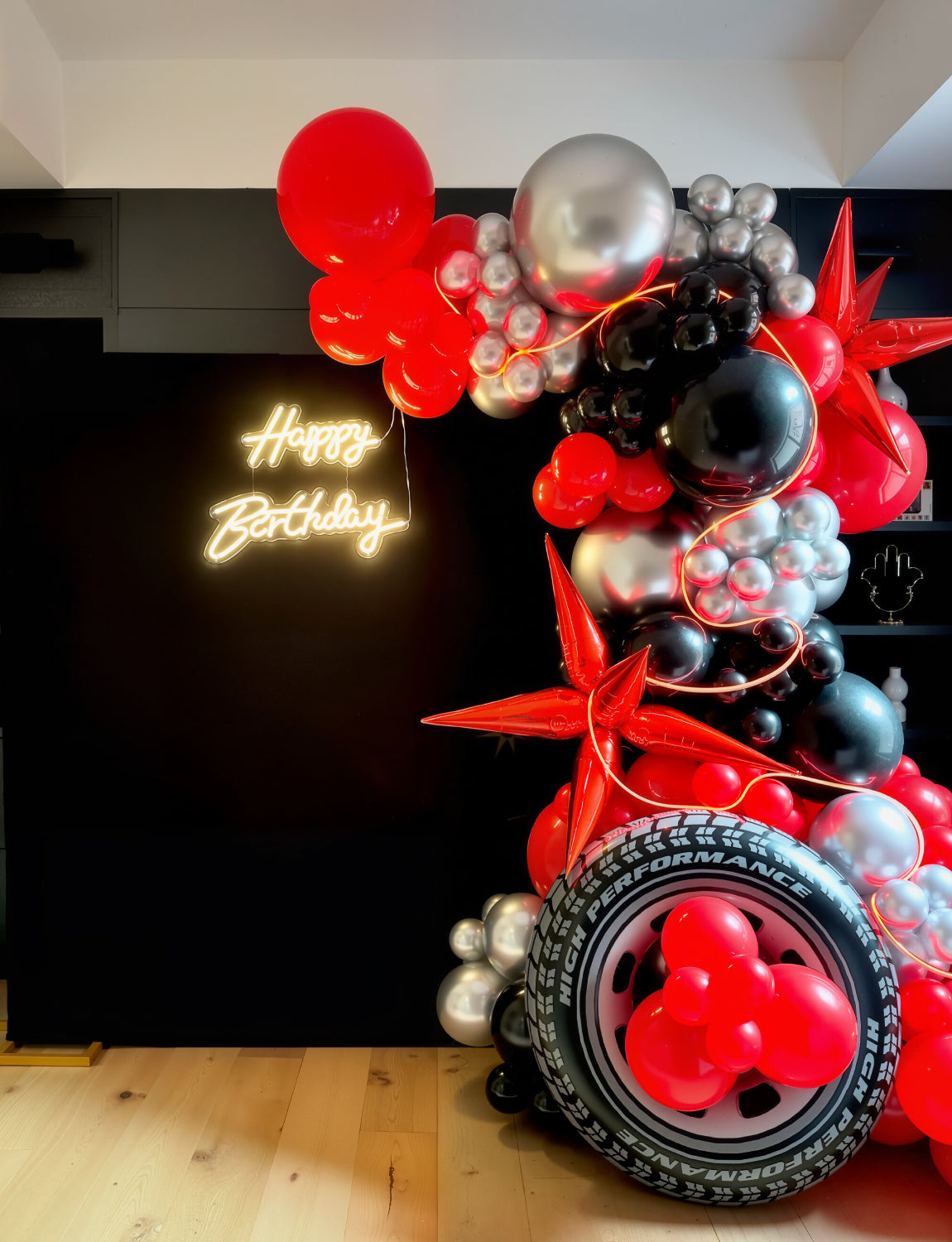 Adeyoo Red and Black Balloon Arch Kit Garland - Red Black Silver Balloons Arch Kit with Explosion Star Balloons, Confetti Latex Balloon for Birthday Poker Card Anniversary Graduation Party Decorations