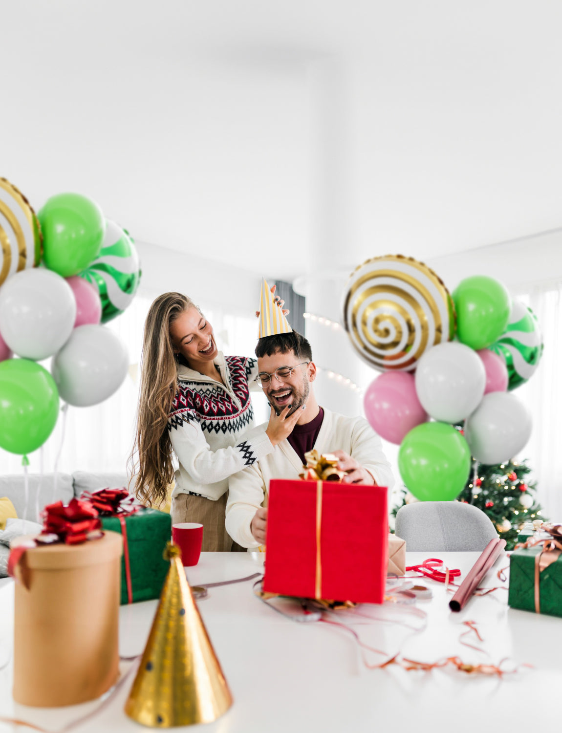 Pink Christmas Balloons 50Pcs Xmas Balloons Set Pink Green White Latex Balloons with Sweet Candy Foil Balloons Green Pink Gold Lollipop Balloons for Christmas Candies Theme Party Decorations