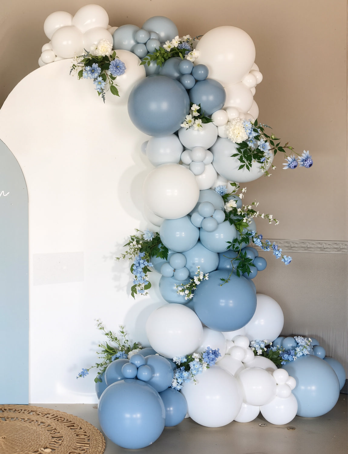 Adeyoo Dusty Baby Blue Balloon Arch Kit Garland - Blue and White Balloon Arch 138Pcs Multi-Size Slate Fog White Clear Latex Balloons for Baby Shower Christening Birthday Gender Reveal Party Decoration