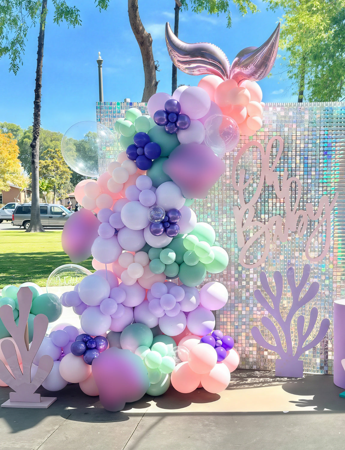 Adeyoo Mermaid Balloons - 12Inch Mermaid Party Balloons Purple Pink Teal Balloon Glitter Metallic Purple Green Latex Balloon for Girls Mermaid Birthday Baby Shower Sea Theme Party Decorations