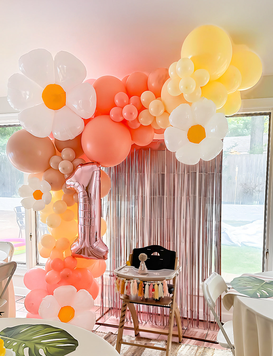 Adeyoo Boho Daisy Balloon Arch Garland Kit, 136Pcs Groovy Balloons Set with Pink Yellow Orange Nude Balloons, Daisy Flower Foil Balloons for Two Groovy Birthday Baby Shower Wedding Party Decorations