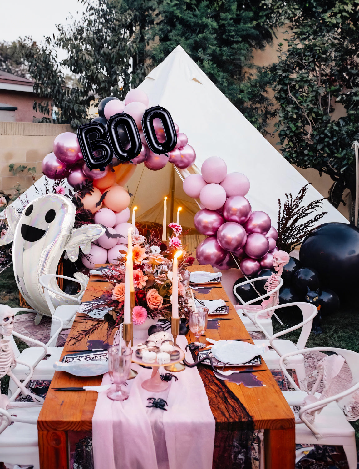 Adeyoo Black Pink Halloween Balloon Garland Arch Kit,122Pcs Halloween Balloons Metallic Red Silver Balloons Large Boo Ghost Foil Balloons Spider Balloons for Girl Birthday Baby Shower Party Decoration