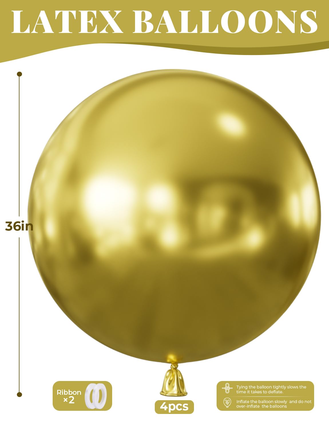 Adeyoo 36 Inch Metallic Gold Balloons - Large Gold Balloons Giant Jumbo Chrome Gold Latex Balloon Extra Large Round Balloon for Birthday Wedding Anniversary Retirement Party Decorations, Photo Shoot