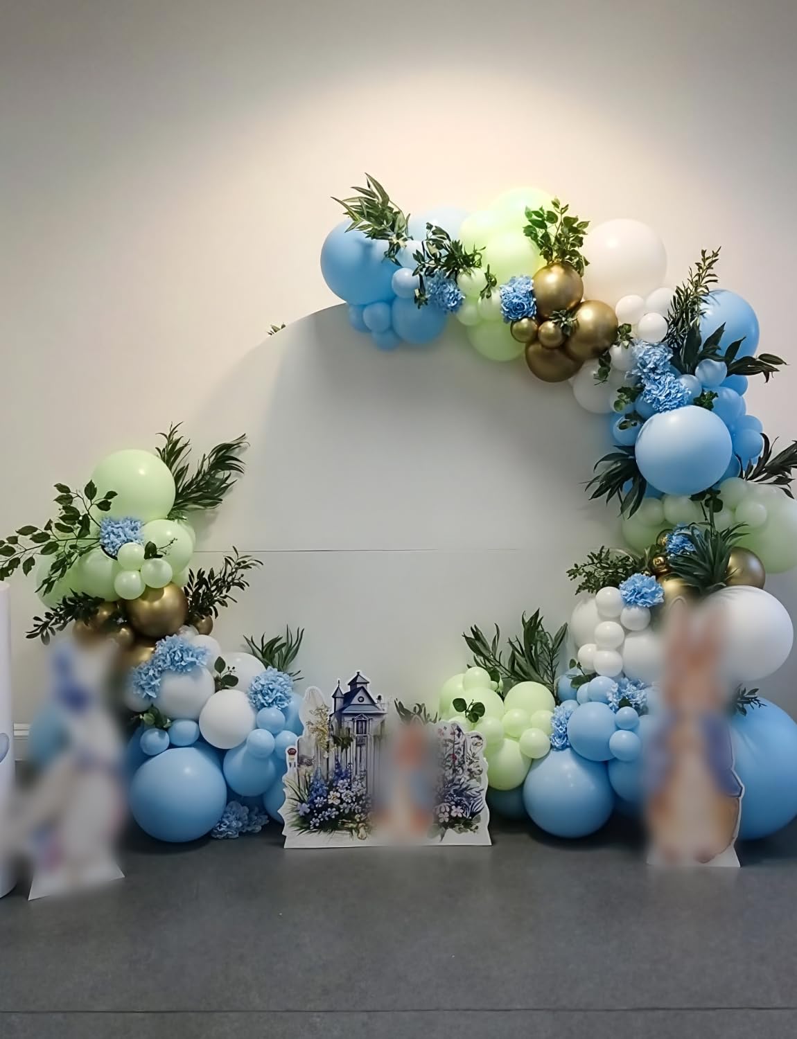 Adeyoo Dusty Blue Green Balloon Garland Arch Kit - Ash Mist Green Balloons Haze Fog Blue Balloons Sand White Gold Latex Balloon for Baby Shower Jungle Safari Woodland Birthday Party Decorations