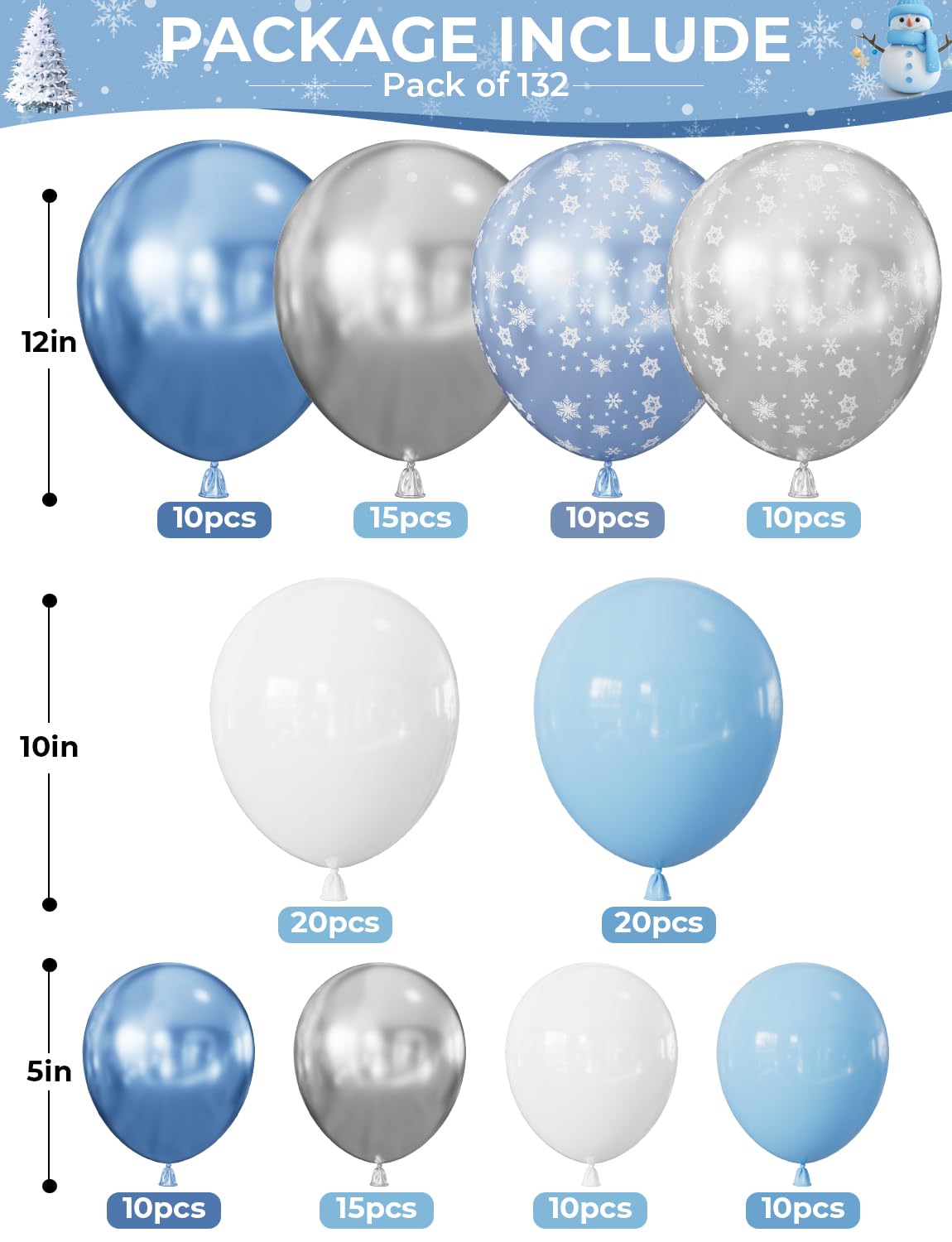 Snowflake Balloon Arch Garland Kit - 132Pcs Winter Wonderland Balloon Arch with Blue Silver White Balloons, Snowflake Foil Balloons for Winter Christmas Princess Theme Party Decorations