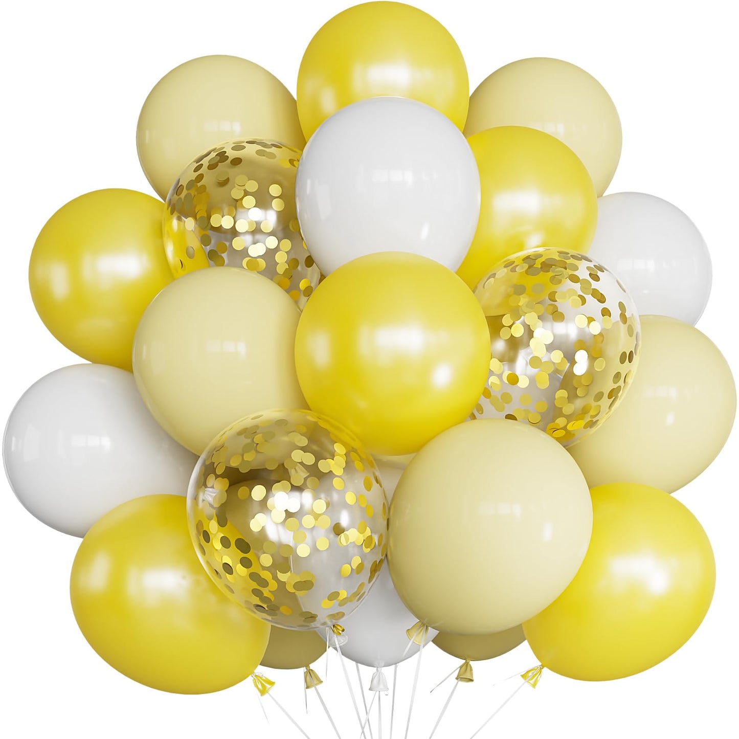 Adeyoo Yellow and White Balloons - 12inch Pastel Yellow Balloons Glitter Gold Confetti Balloon White Party Balloon for Sunflower Honeybee Theme Birthday Baby Shower Party Decorations, Indoor Outdoor
