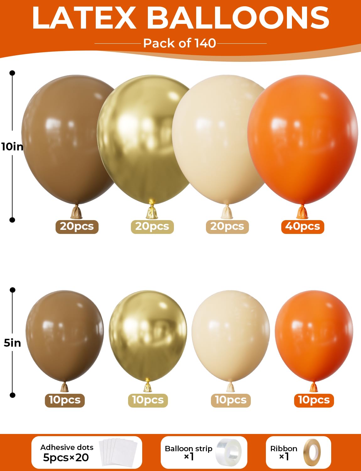 Adeyoo Fall Thanksgiving Balloon Garland arch kit - 140Pcs Autumn Balloon Arch with Burnt Orange Balloons Light Brown Nude Gold Balloons for Friendsgiving Fall Harvest Little Pumpkin Party Decorations