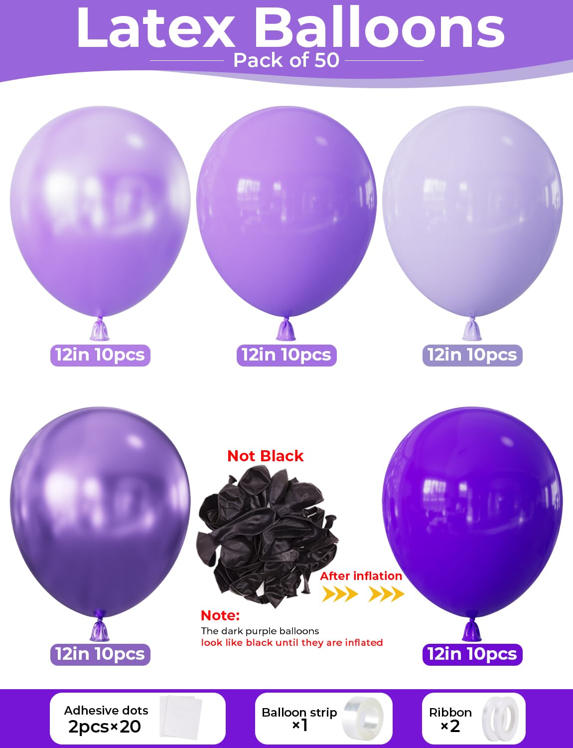 Adeyoo Purple Balloons - 12 Inch Dark Metallic Purple Balloons Macaron Lavender Pearl Lilac Balloon Different Shades Latex Balloon for Birthday Wedding Bridal Showers Party Decorations