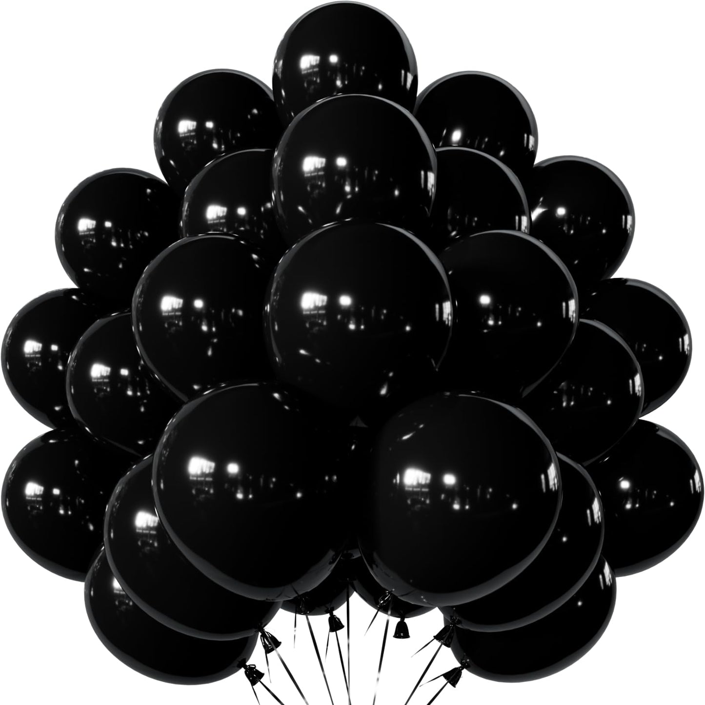 Adeyoo Black Balloons 12 Inch - Black Latex Balloons Round Latex Balloon with Ribbons, Shiny Party Balloon for Garland or Arch, Birthday Retirement Wedding Party Decorations, Photo Backdrop Supplies