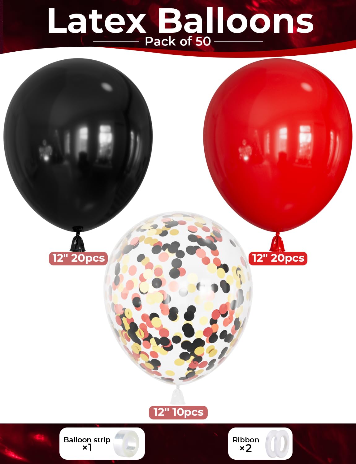 Adeyoo Red and Black Balloons - 12 Inch Red Black Latex Balloons Glitter Confetti Balloon Party Balloon for Racing Car Poker Card Casino Party Decorations, Birthday Wedding Party Supplies