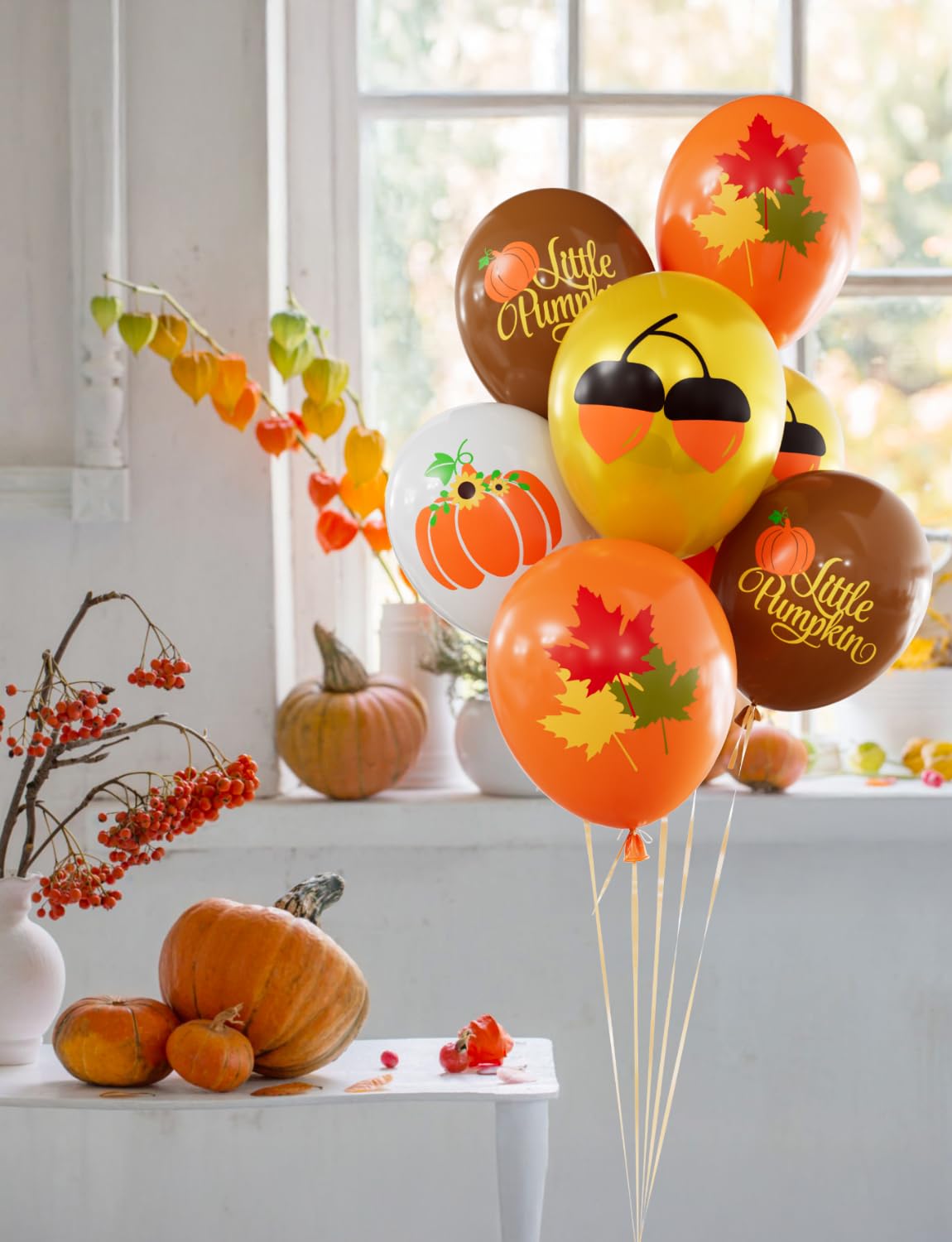 Adeyoo Fall Balloons - 12Inch Thanksgiving Balloons Little Pumpkin Balloon Brown and Gold Orange Latex Balloon for Autumn Harvest Party Decorations, Birthday, Wedding, Bridal Shower Party Supplies