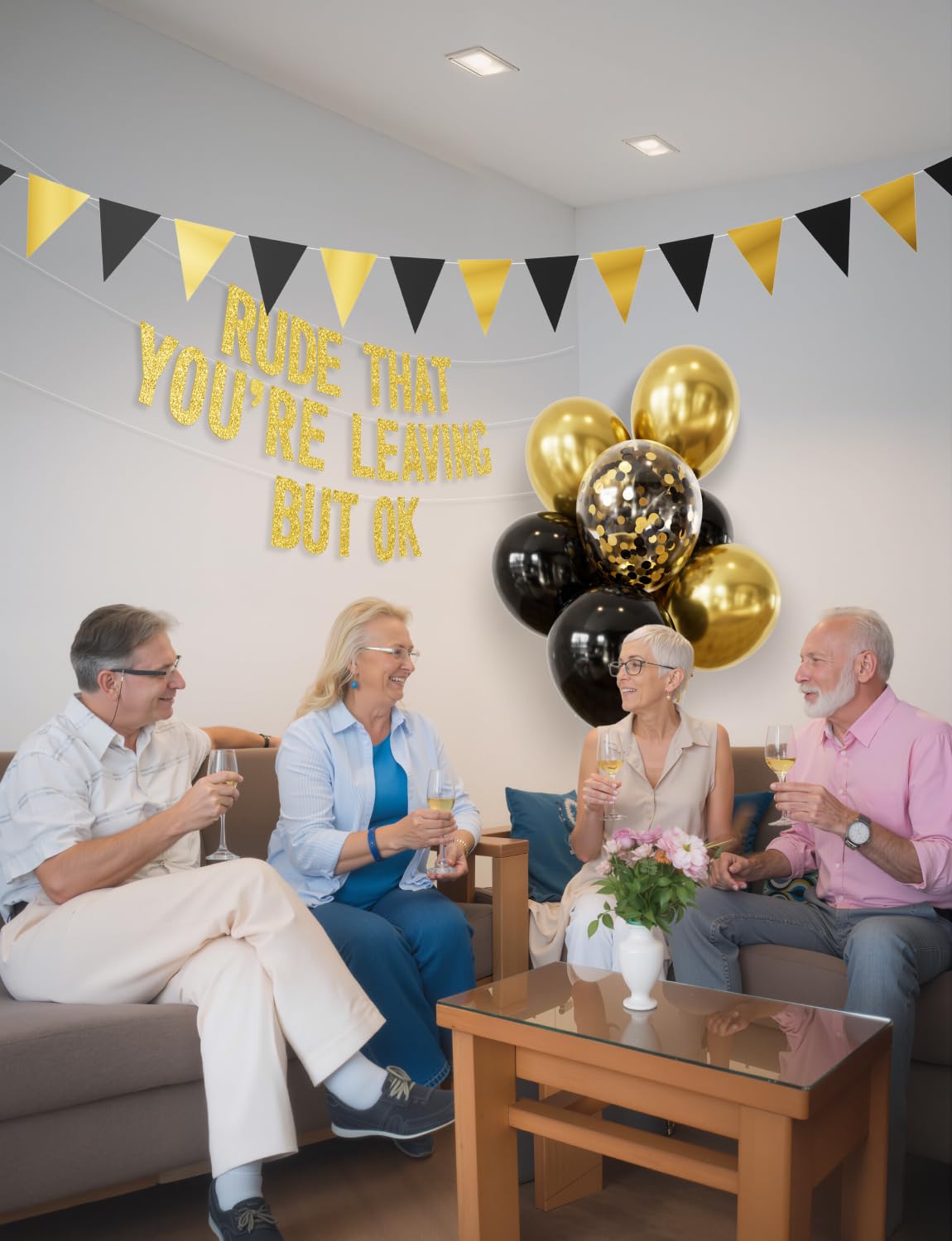 Adeyoo Rude That You're Leaving But OK Banner, Retirement Party Decorations with Black and Gold Balloons Funny Going Away Party Decorations for Men Women Office Coworker Goodbye Farewell Party Decor