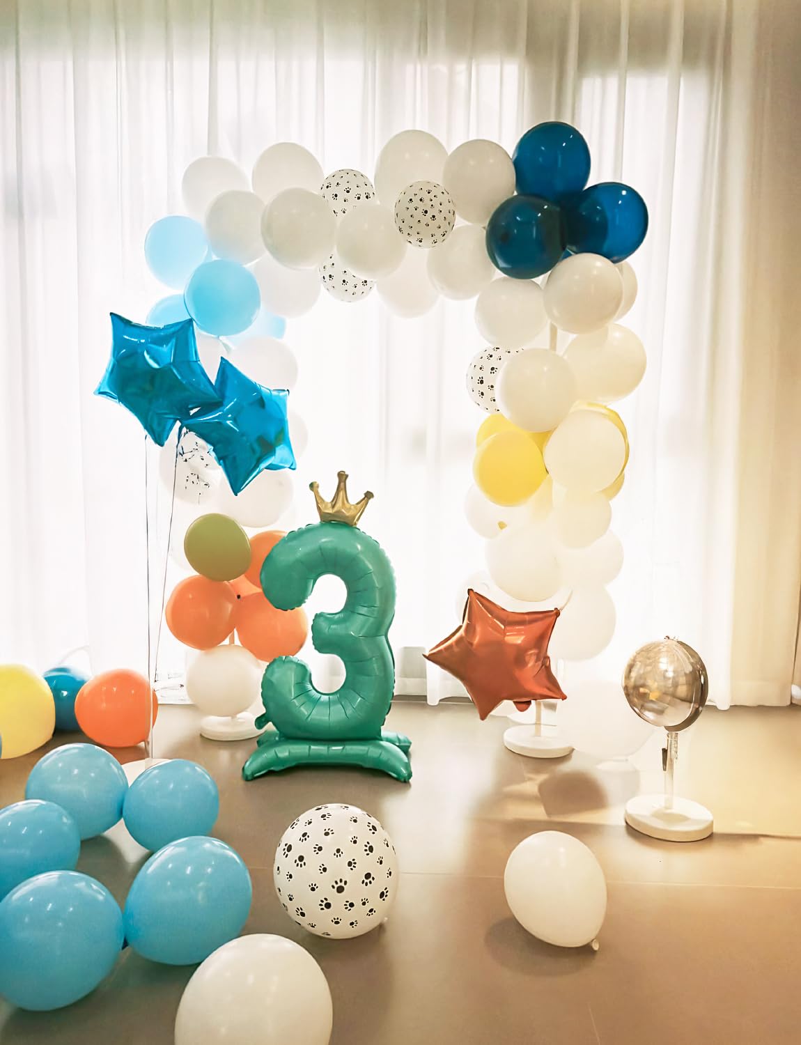 130Pcs Blue and Orange Balloon Arch Garland Kit, Blue Balloon Arch Orange, Nude, Dog Paw Balloons Glitter Confetti Balloons for Boys Girls Theme Birthday Baby Shower Party Decorations