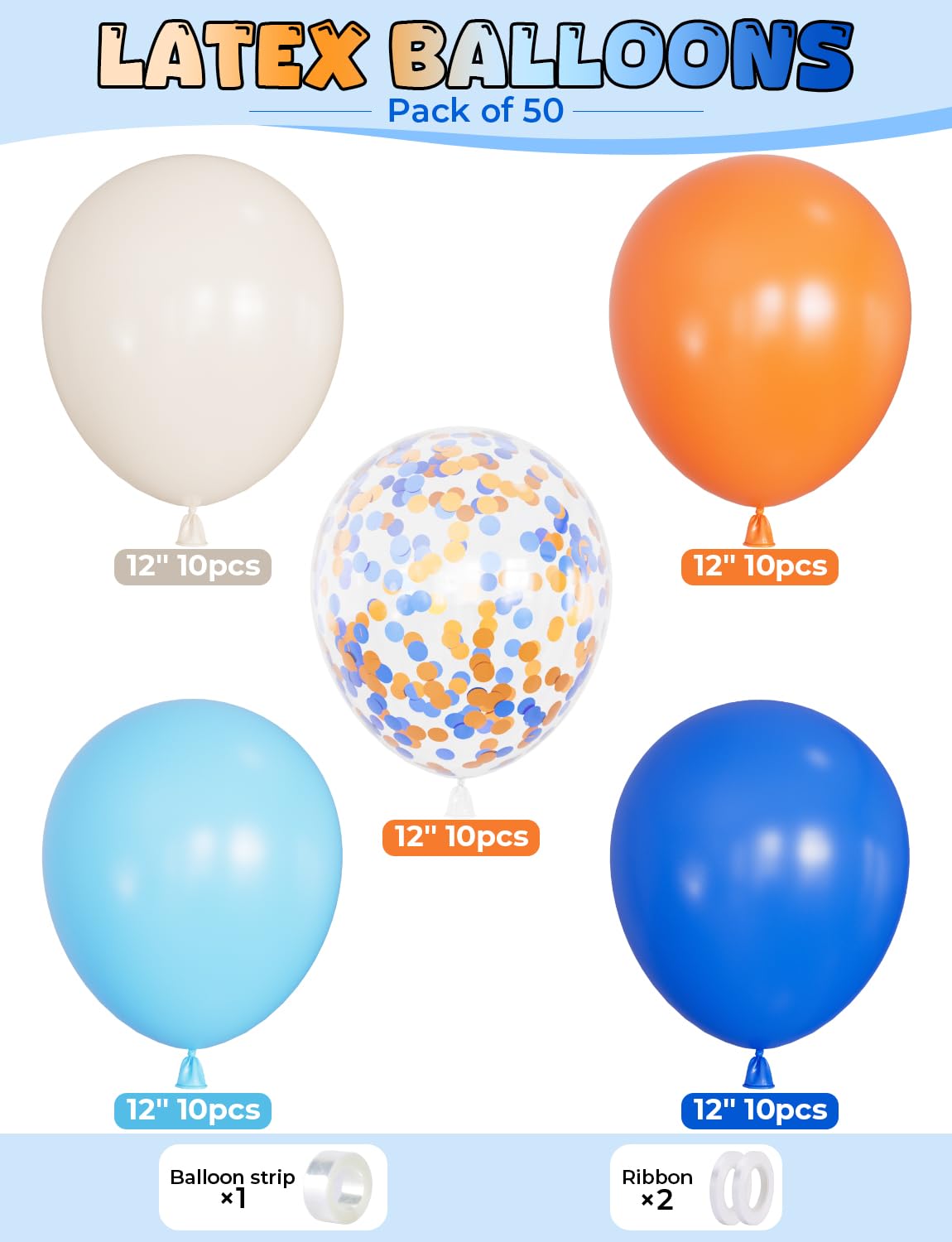 Adeyoo Blue and Orange Balloons – 12 Inch Blue Orange Balloons Set Thick Nude Balloon Shiny Confetti Latex Balloon for Birthday Baby Shower Wedding Party Decorations, Space Theme Party Supplies