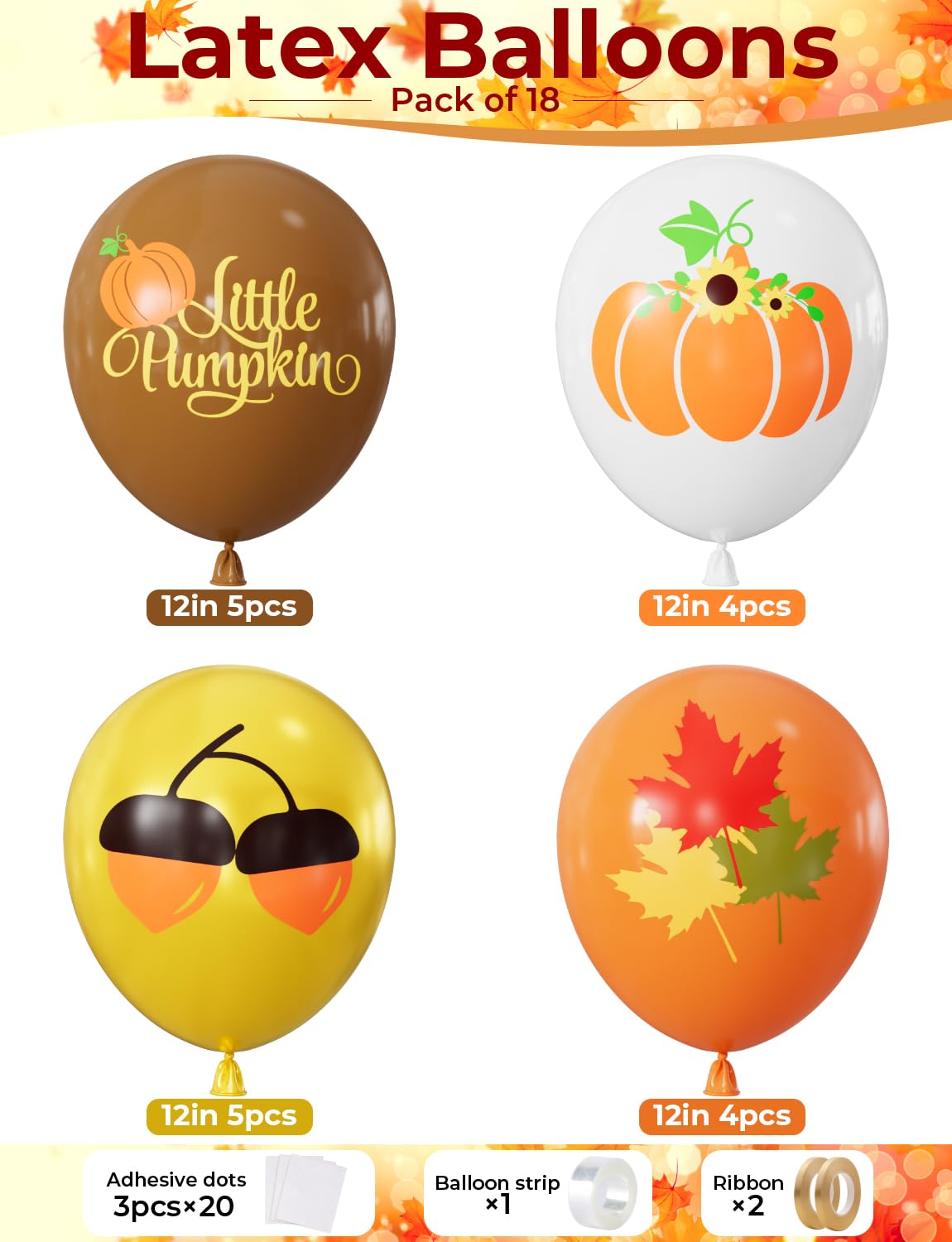 Adeyoo Fall Balloons - 12Inch Thanksgiving Balloons Little Pumpkin Balloon Brown and Gold Orange Latex Balloon for Autumn Harvest Party Decorations, Birthday, Wedding, Bridal Shower Party Supplies